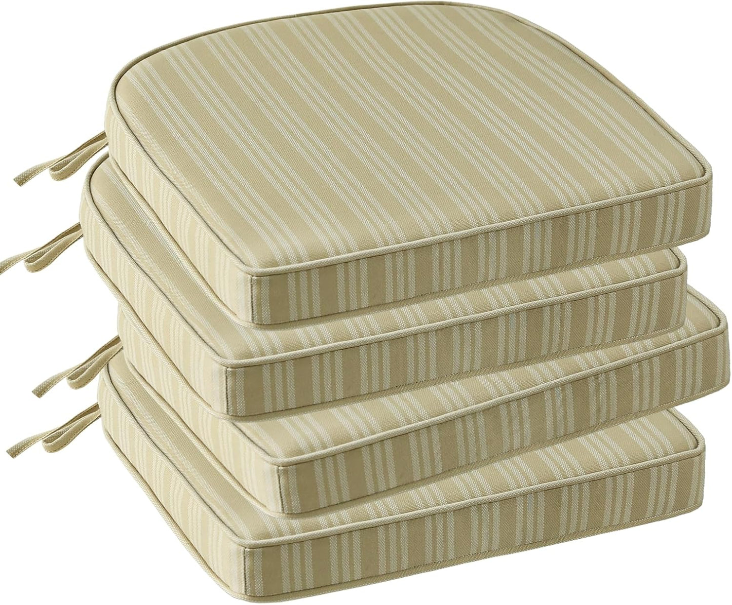 Outdoor Round Corner Seat Cushion, 17"x16"x2", Set of 4, Non Slip Seat Cushion Pads with Removable Cover for Patio Furniture, Garden Yard Lawn, Beige Brown Stripe