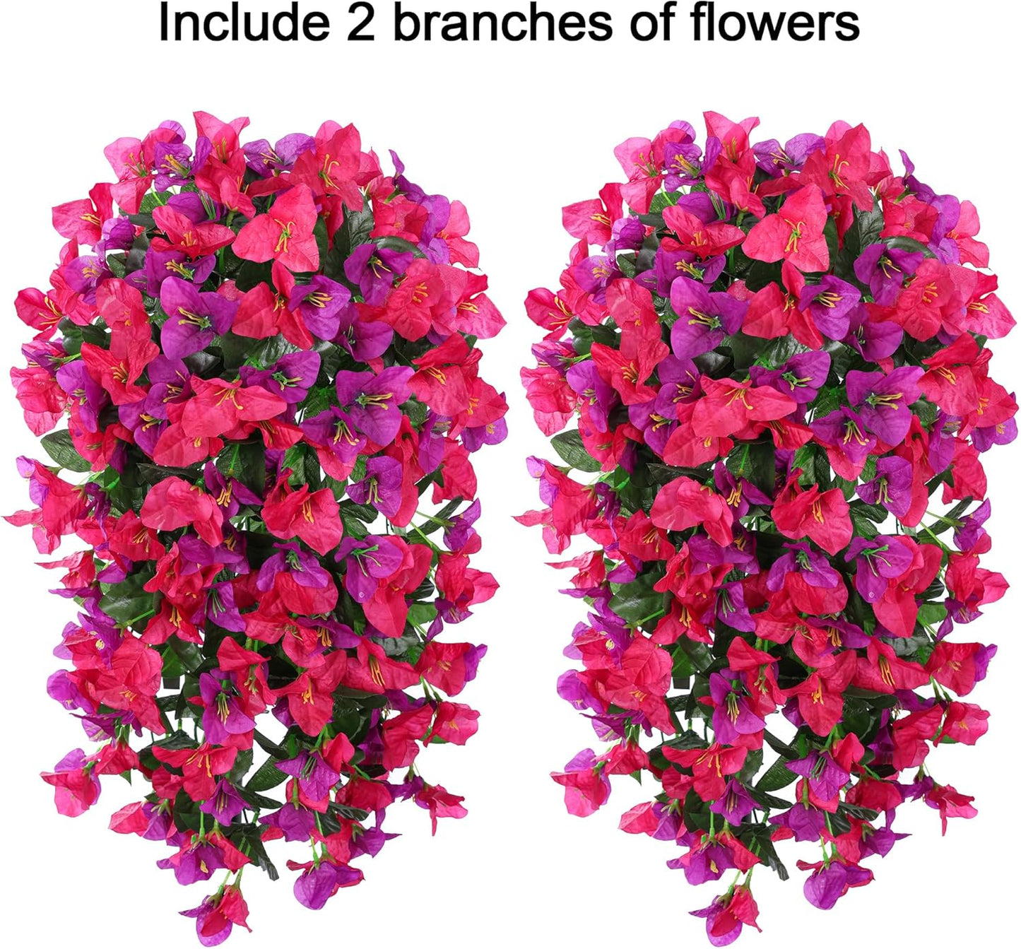 Bougainvillea Artificial Hanging Flowers Plants for Outdoors Decoration, 2pcs Fake Flowers Silk Bougainvillea Vines Realistic UV Resistant Faux Flowers for Outdoor Planters Porch Patio, Mix