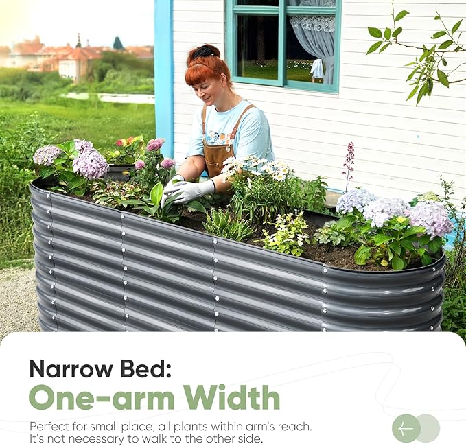 KING BIRD Raised Garden Bed 2.85 ft Tall 9 in 1 Galvanized Planter Garden Box Outdoor for Gardening, Deep Root Vegetables, Flowers 94.5X23.6X34.2 in, Dark Grey