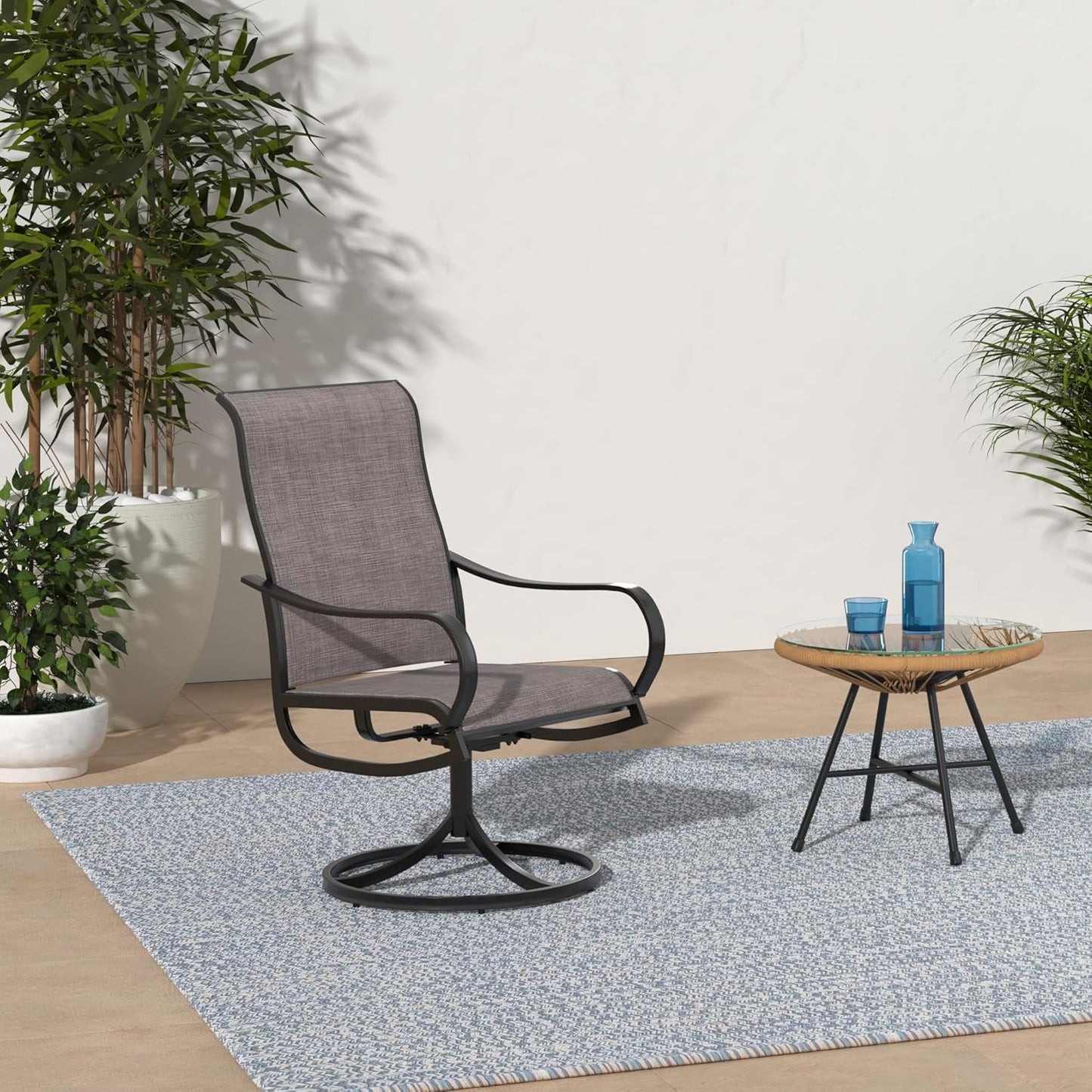 PHI VILLA Patio Swivel Dining Chairs Set of 2, Outdoor Metal Chair with Textilene Mesh Fabric, Patio Chair with Armrest, Black Frame for Patio Deck Garden