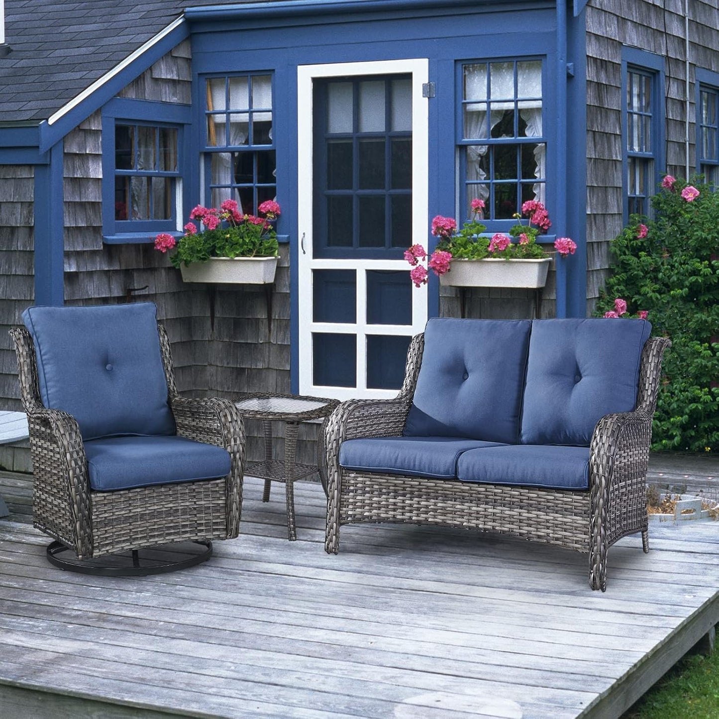 Outdoor Loveseat Small Patio Furniture 2 Seater Sofa Brown Wicker Couch Rattan Settee for Single-Family House