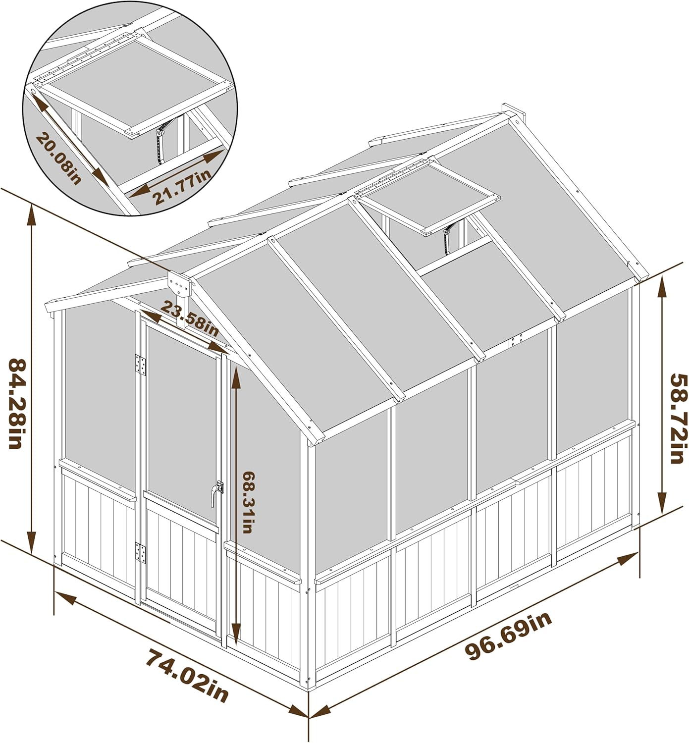 BlueWish 6x8FT Greenhouse, Greenhouse for Outdoor with Cedar Frame, Adjustable Vent, Wood Greenhouses with Polycarbonate Panel, Green House for Outside, Garden, Backyard, Black