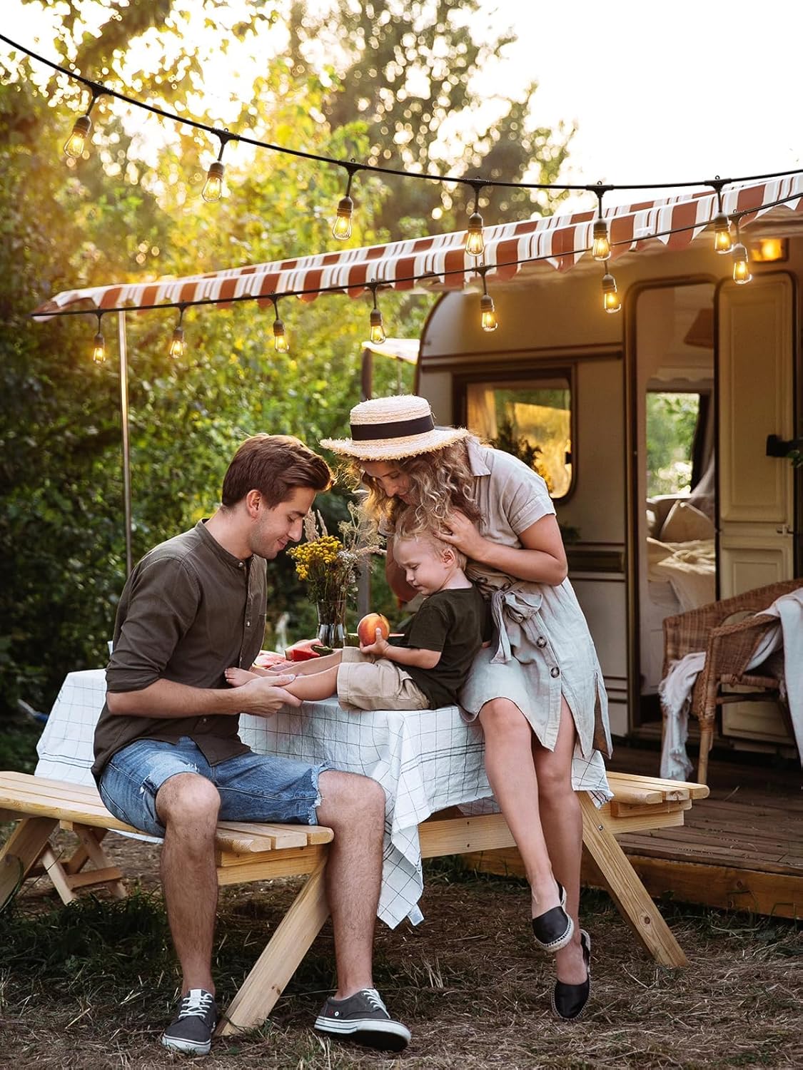 addlon 48 FT Outdoor String Lights Commercial Grade Weatherproof Strand, 18 Edison Vintage Bulbs, 15 Hanging Sockets (3 Spare Bulbs), ETL Listed Heavy-Duty Decorative Christmas Lights for Patio Garden