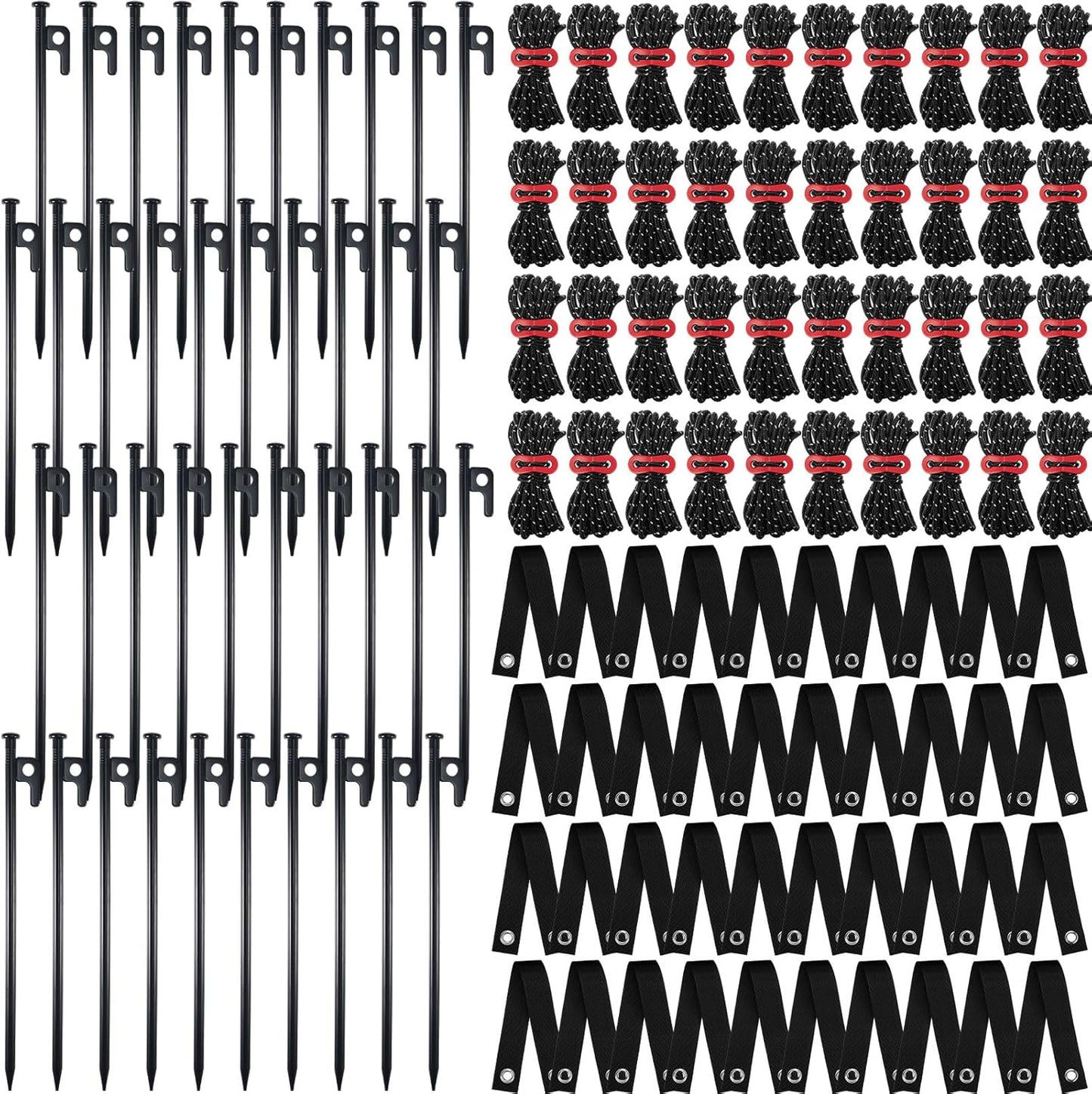 Suzile 120 Pcs Tree Stake Kit, Heavy Duty Tree Staking and Supports for Leaning Trees Include 11. 8'' Steel Stakes 15. 8'' Support Straps 13. 12 ft Ropes for Anchoring Hurricane Protection (Black)