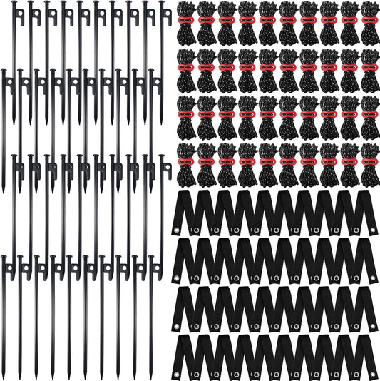 Suzile 120 Pcs Tree Stake Kit, Heavy Duty Tree Staking and Supports for Leaning Trees Include 11. 8'' Steel Stakes 15. 8'' Support Straps 13. 12 ft Ropes for Anchoring Hurricane Protection (Black)