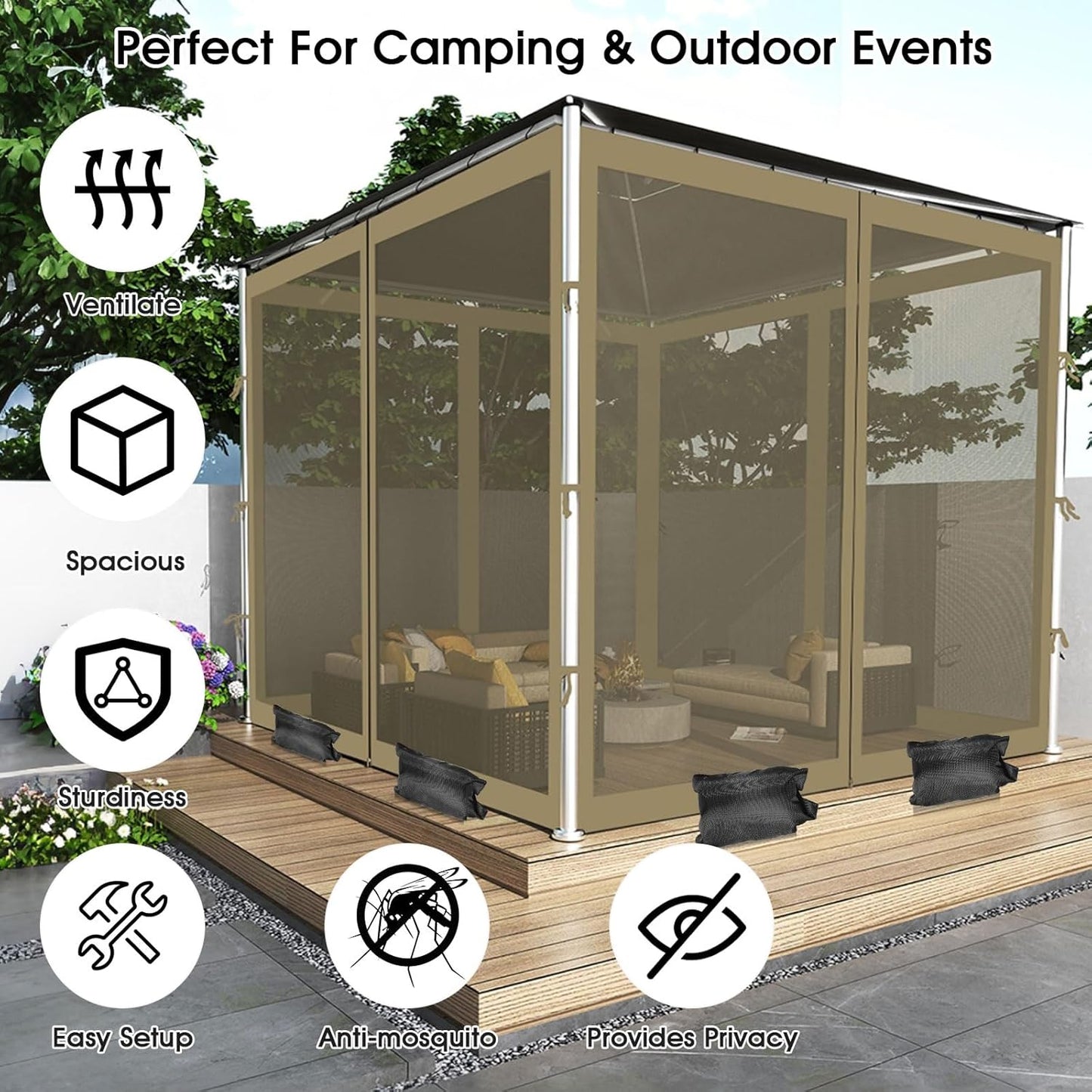 ShowyLive 10x10 Patio Umbrella Mosquito Netting with Zipper 4 Doors & 8 Weight Bag - Adjustable Polyester Mesh Bug Screen for Outdoor Umbrellas, Garden, Patio Tables (Green)