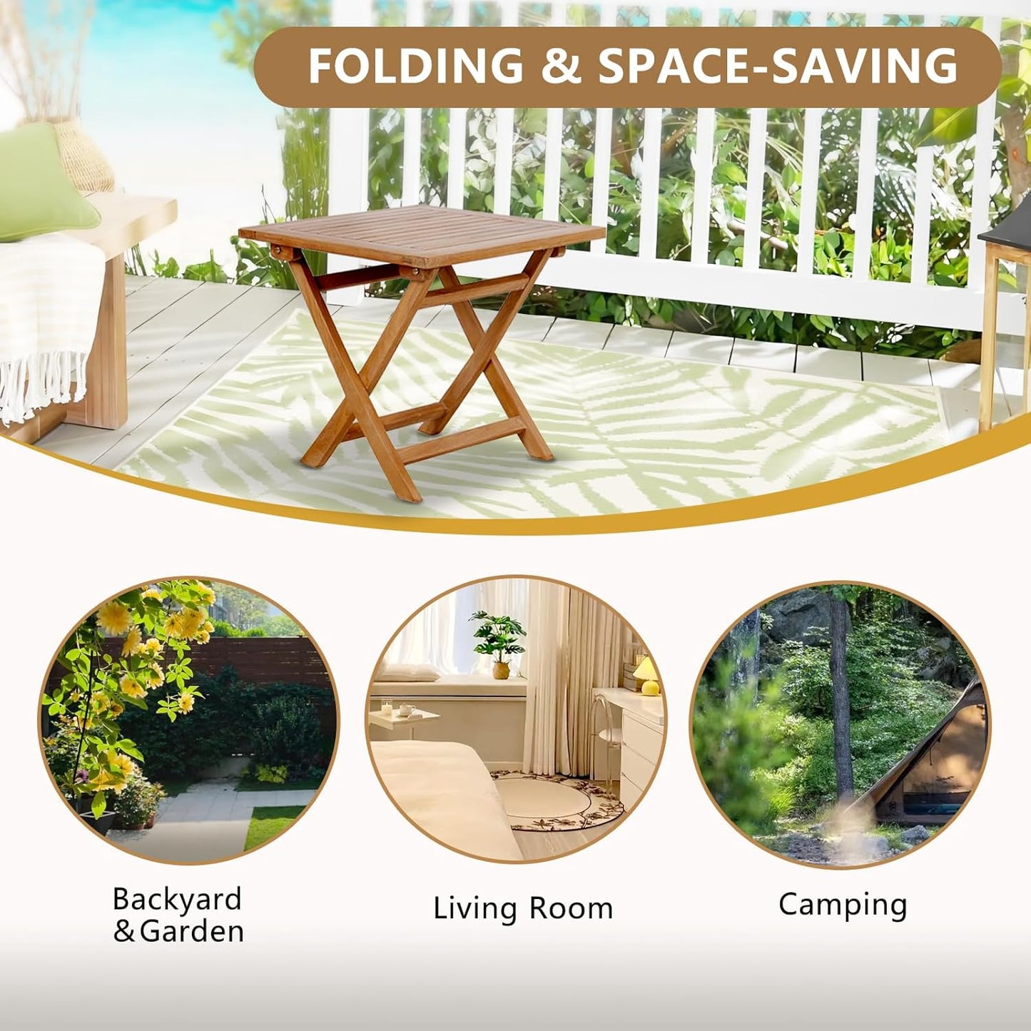 Wooden Side Table, Teak Wood Small Table for Indoor & Outdoor Use, Compact Patio Side Tables or Outdoor End Tables for Garden, Deck, or Balcony