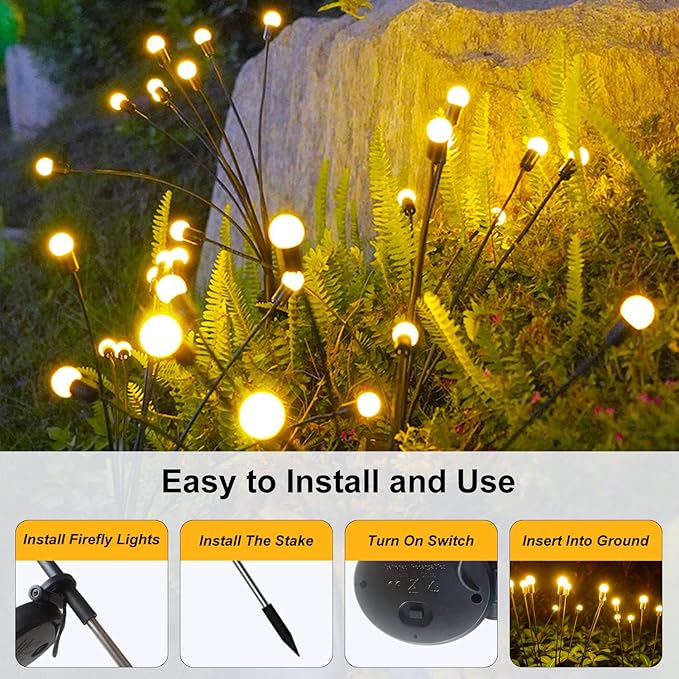 Solar Outdoor Lights, 6 Pack Firefly Solar Garden Lights for Outside, Garden Decorations
