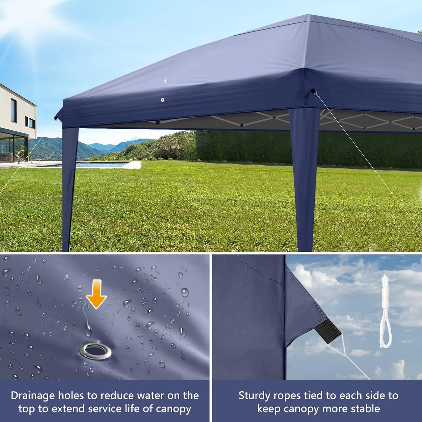 Outvita 10x20ft Pop Up Canopy Tent, Outdoor Instant Shelter Folding Canopy with Carry Bag for Commercial Events, Party, Backyard BBQ, Camping Blue