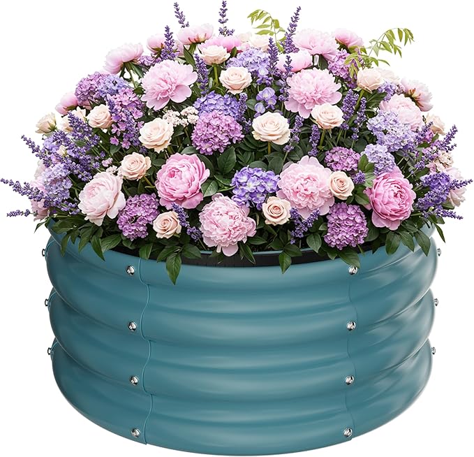 ZXZYHFTY Round Galvanized Raised Garden Bed kit, Blue Outdoor Garden Raised Planter Box, Round Large Metal Raised Garden Beds for Vegetable 2 * 2 * 1ft 1 Pack
