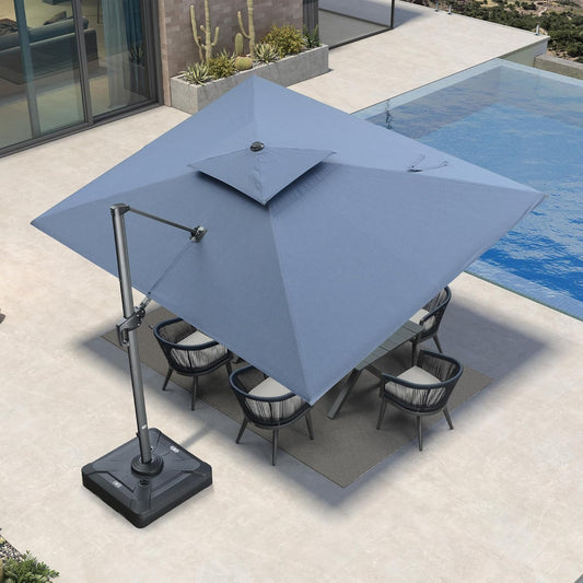 PURPLE LEAF Cantilever Umbrella 9' X 12' Outdoor Patio Rectangular Double Top Large Heavy Duty 360° Rotation Offset Umbrella for Outside Deck Backyard Garden Pool Spectrum Denim