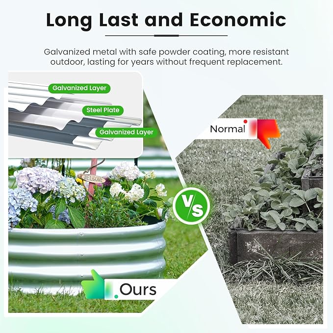 KING BIRD Raised Garden Bed with Arched Trellis Galvanized Planter Garden Box Outdoor for Gardening, Climbing Vegetables, Flowers 7.87x3.94x0.98 Ft, Silver