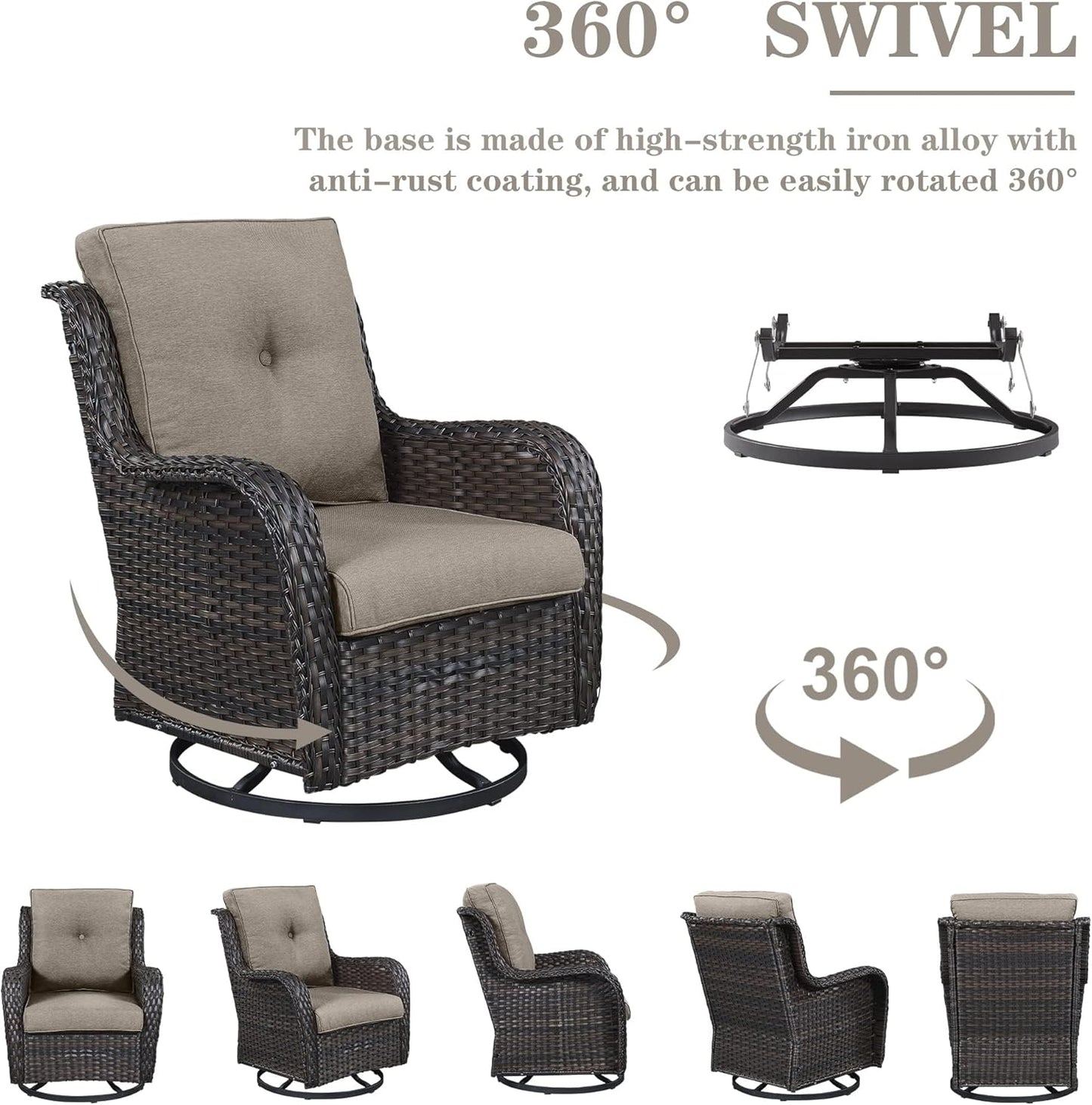 8 Piece Outdoor Patio Furniture Set - 41" CSA Propane Fire Pit Table Patio Conversation Set with Swivel Rocker Outdoor Chairs, Wicker loveseat and Ottoman for Outside Casual Gathering