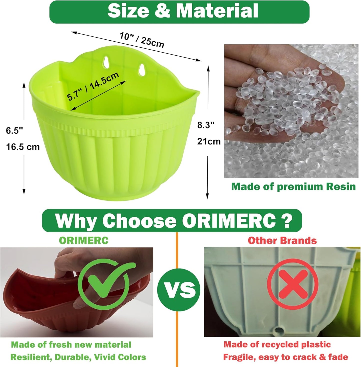 ORIMERC 6 Pcs Colorful Resin Wall Hanging Planter Pot Vertical Garden Living Wall Mount Window Hang Indoor Outdoor for Kitchen Herb Balcony Railing Shelf Fence Bedroom Trellis Décor