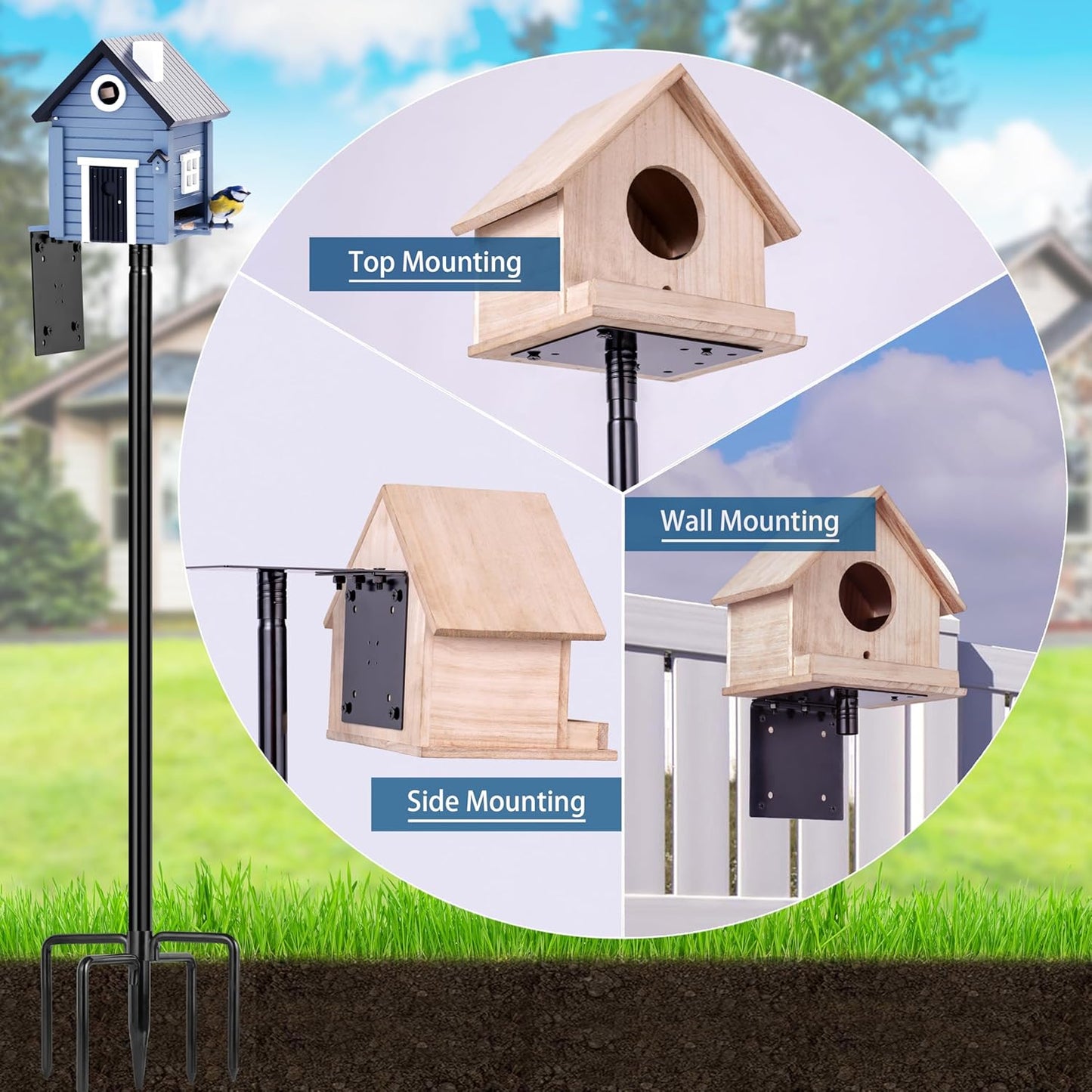 Ottsuls Bird Feeder Pole, 109 Inch Heavy Duty Bird House Pole Kit for Outdoors, with 5-Prong Base Feeding Station for Wild Birds Watching, Adjustable Feeder Stand (House Not Included)