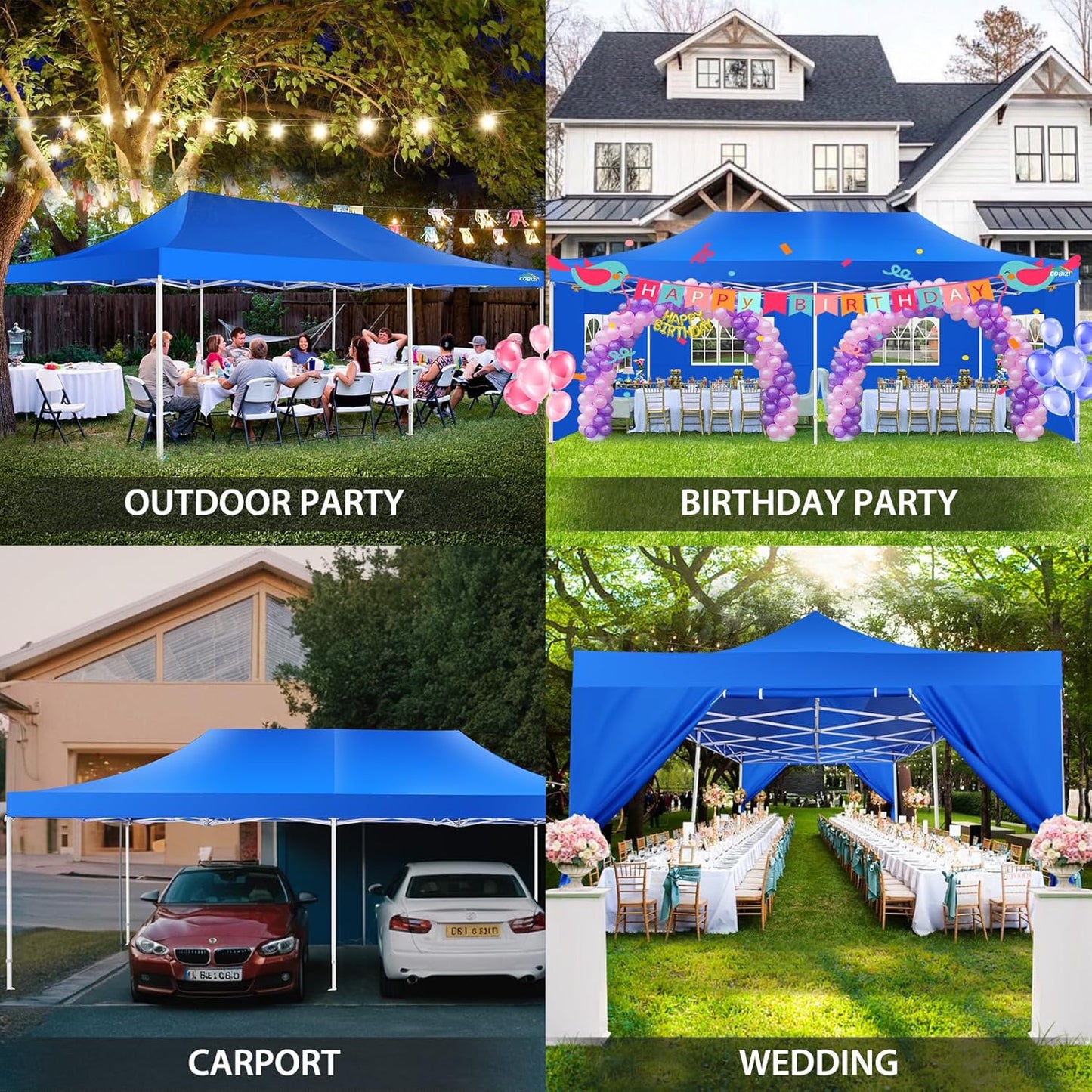 COBIZI 13x26 Pop Up Canopy with 6 Sidewall,Heavy Duty Canopy UPF 50+ All Season Wind Waterproof Commercial Outdoor Wedding Party Tents for Parties Canopy Gazebo with Roller Bag(13 x 26 ft Blue)