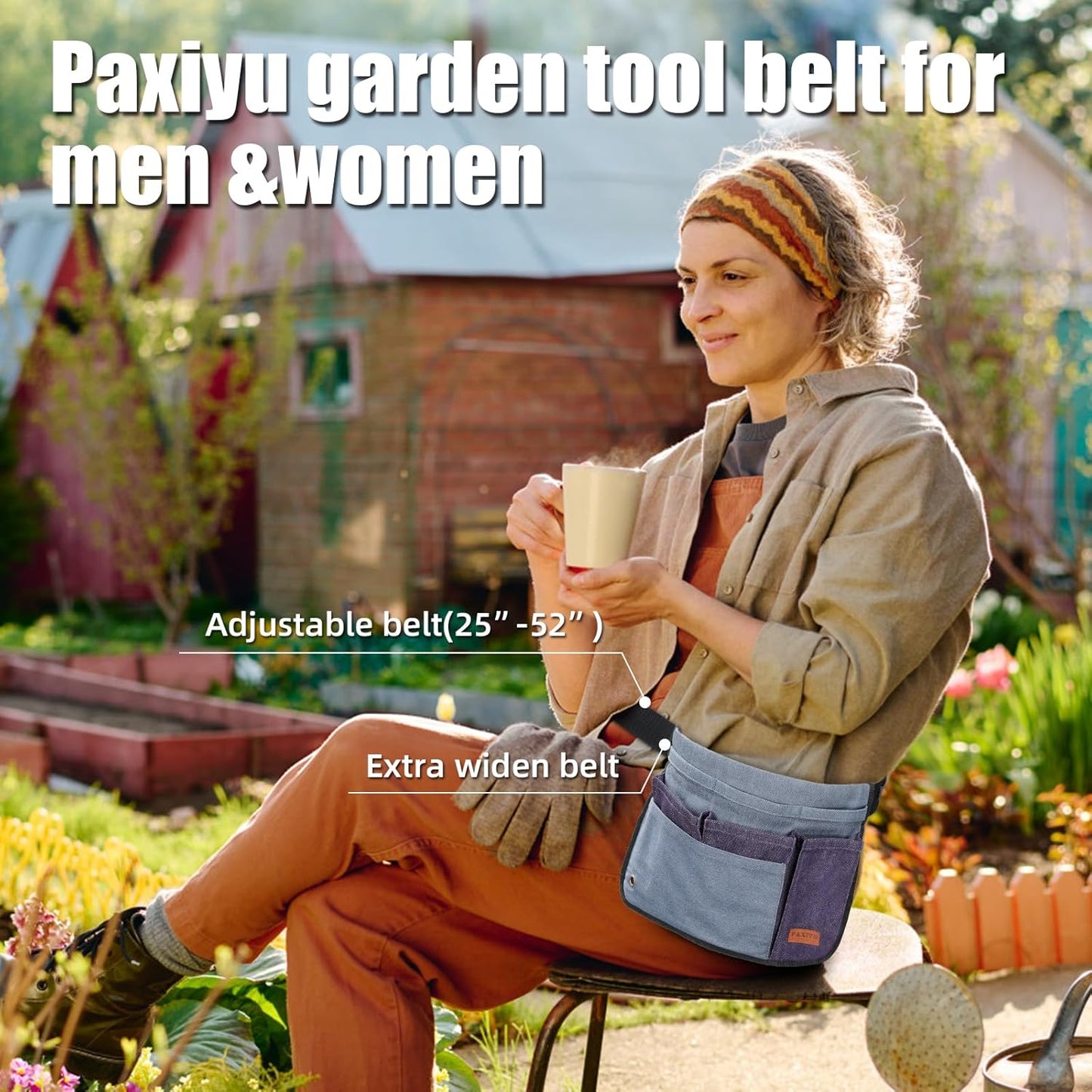 Garden Tool Belt for Men & Women, Denim Wide Adjustable 5-Pocket Waist Tool Apron - Heavy Duty Tool Pouch for Gardening, DIY, Carpenter, Woodworking, Painting, Seamstress, and Crafts (Purple)