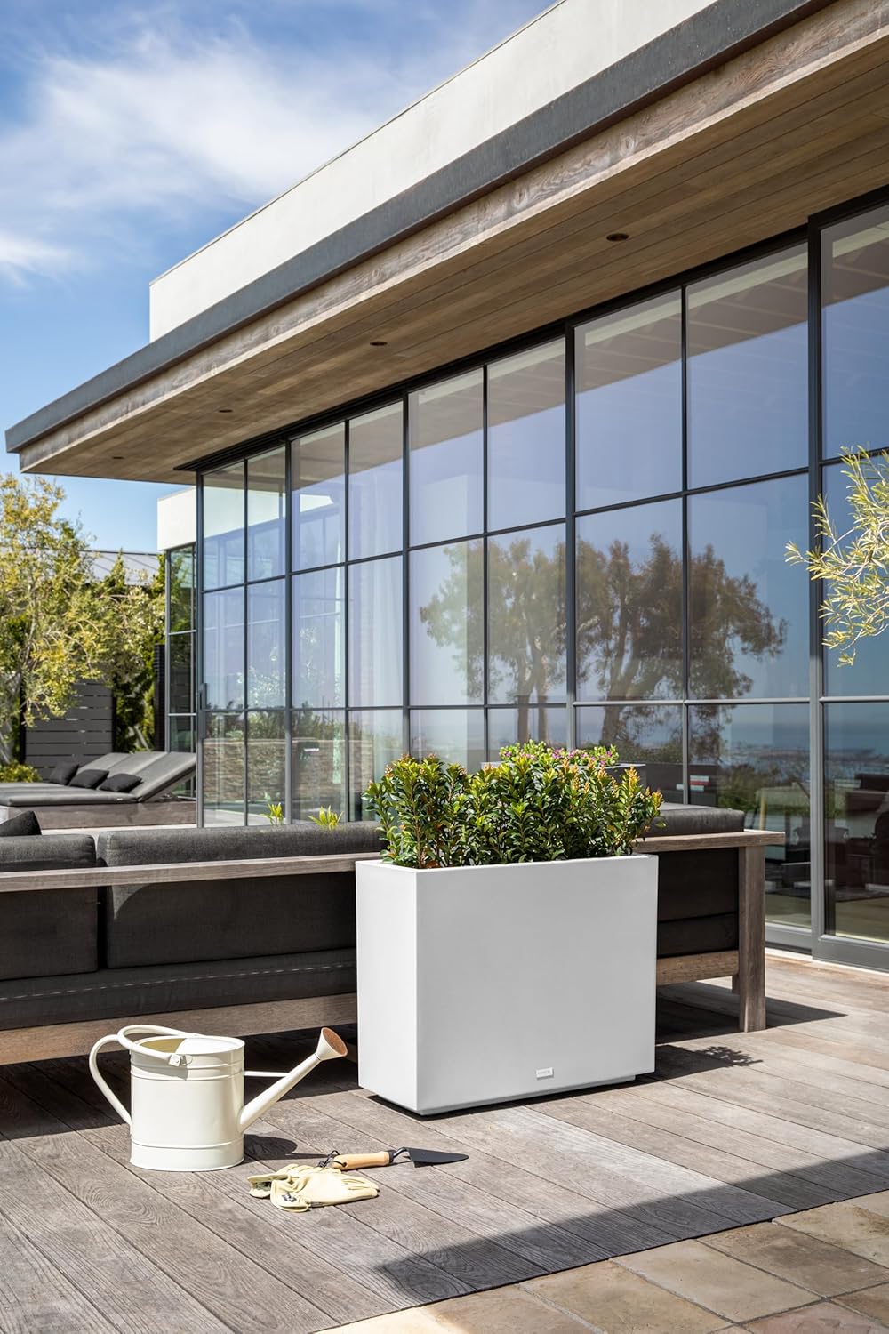 Veradek Block Series Span Plastic Planter - Tall Rectangular Planter for Indoor or Outdoor Patio/Porch, White, 24.25 in Height, 12 in Width, 30 in Length