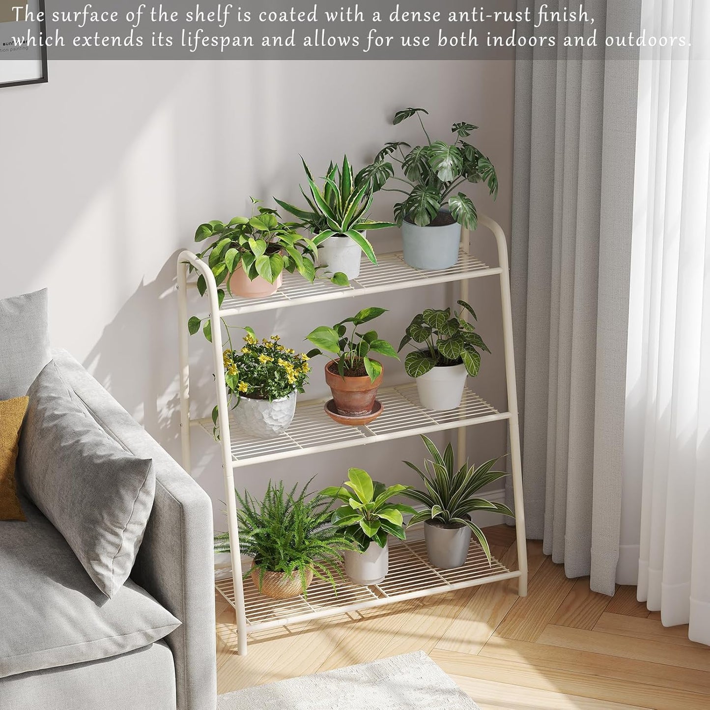 Metal Plant Stand Indoor Outdoor for Multiple Plants,3 Tier Plant Shelf,Large Heavy Duty Flower Holder Ladder Plant for Living Room, Patio, Balcony (White)