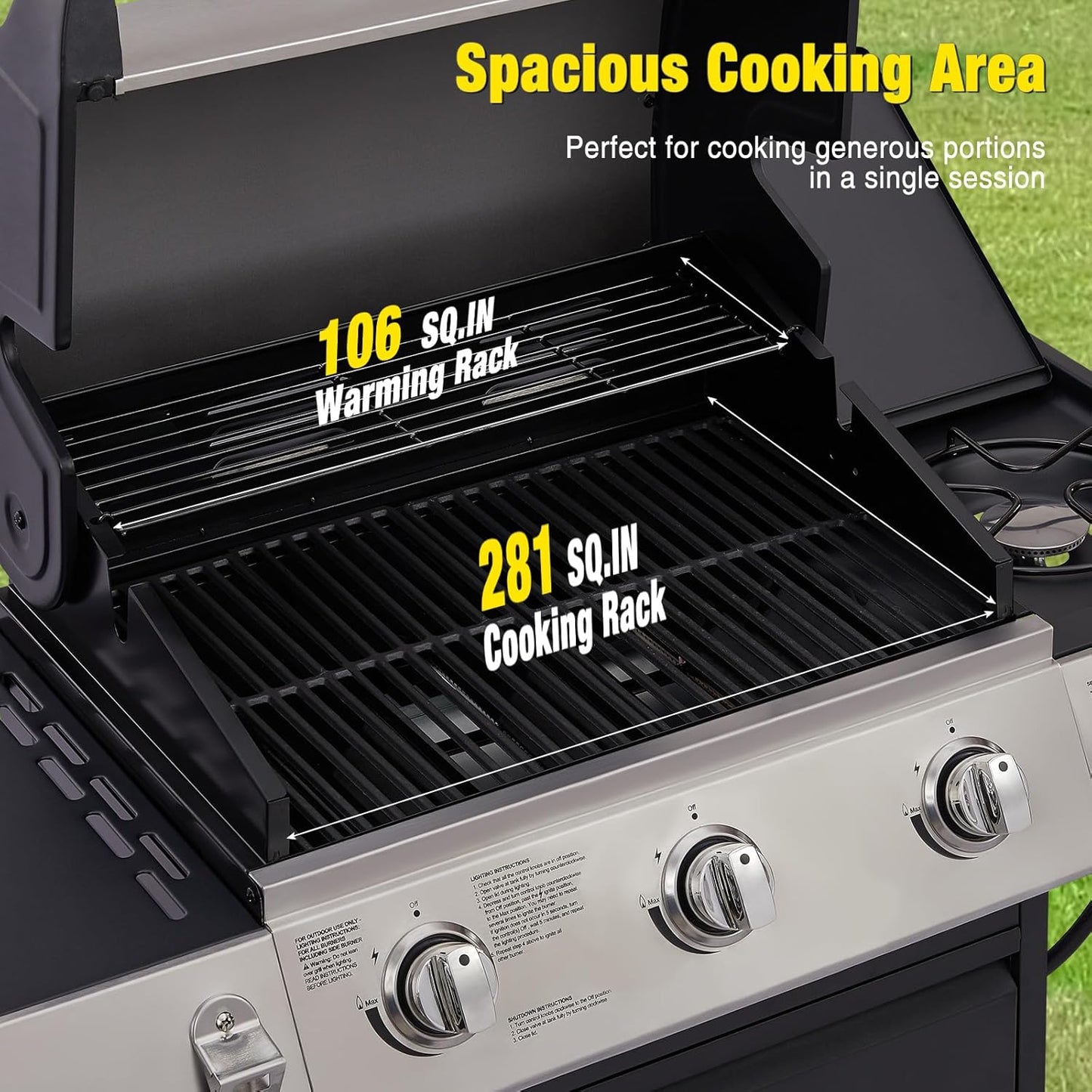 Unovivy 3-Burner Propane Gas Grill with Side Burner, Portable BBQ Grills with Oil Tray and Built-in Thermometer for Outdoor Barbecue, Camping, Patio, Backyard, 39,650 BTU