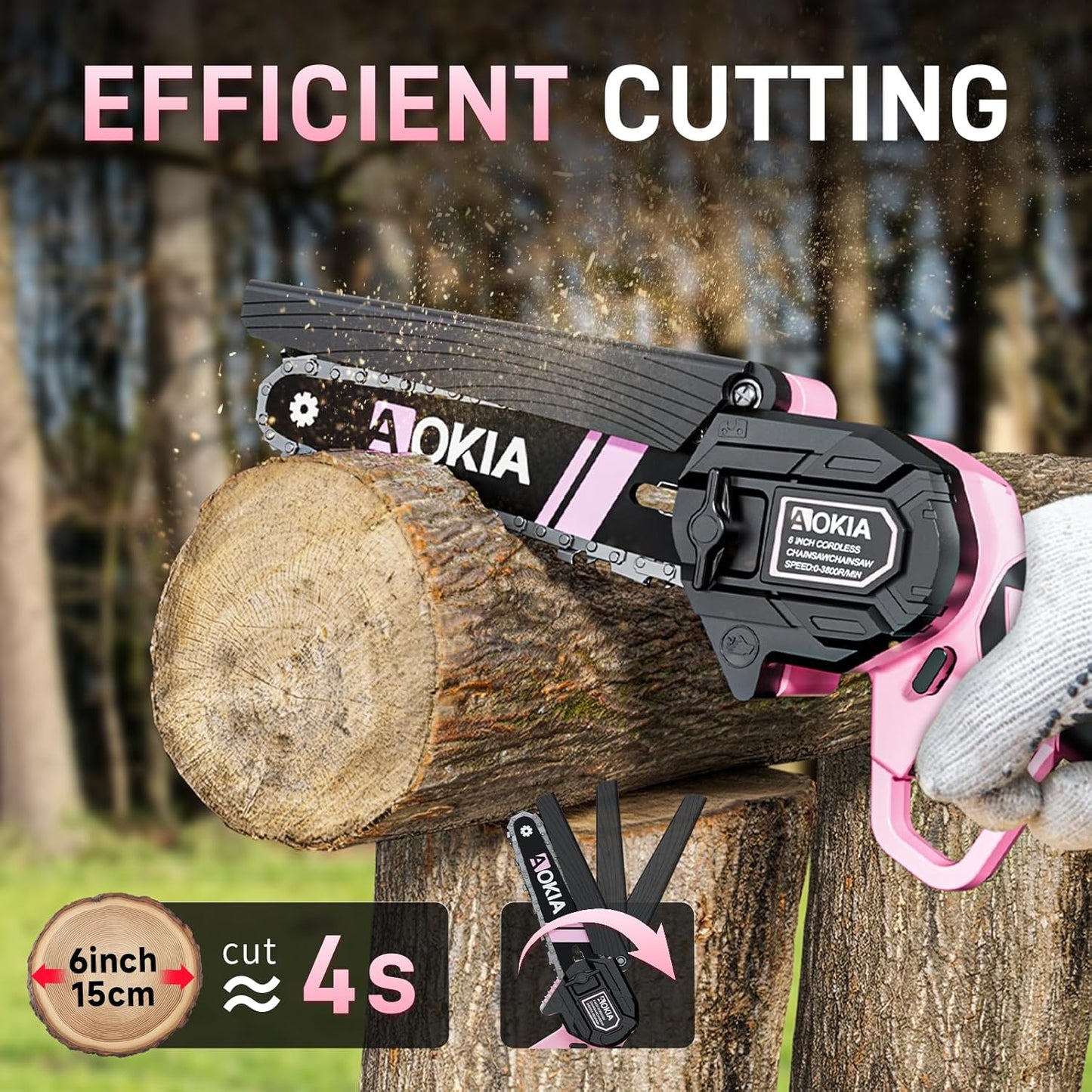 Cordless Mini Chainsaw 21V,6In Electric Chainsaw,Handheld & Portable Power Chain Saw for Tree Trimming Pruning Garden & Yard Work,2 Battery Chain Saw Gifts for Men Women Dad Pink