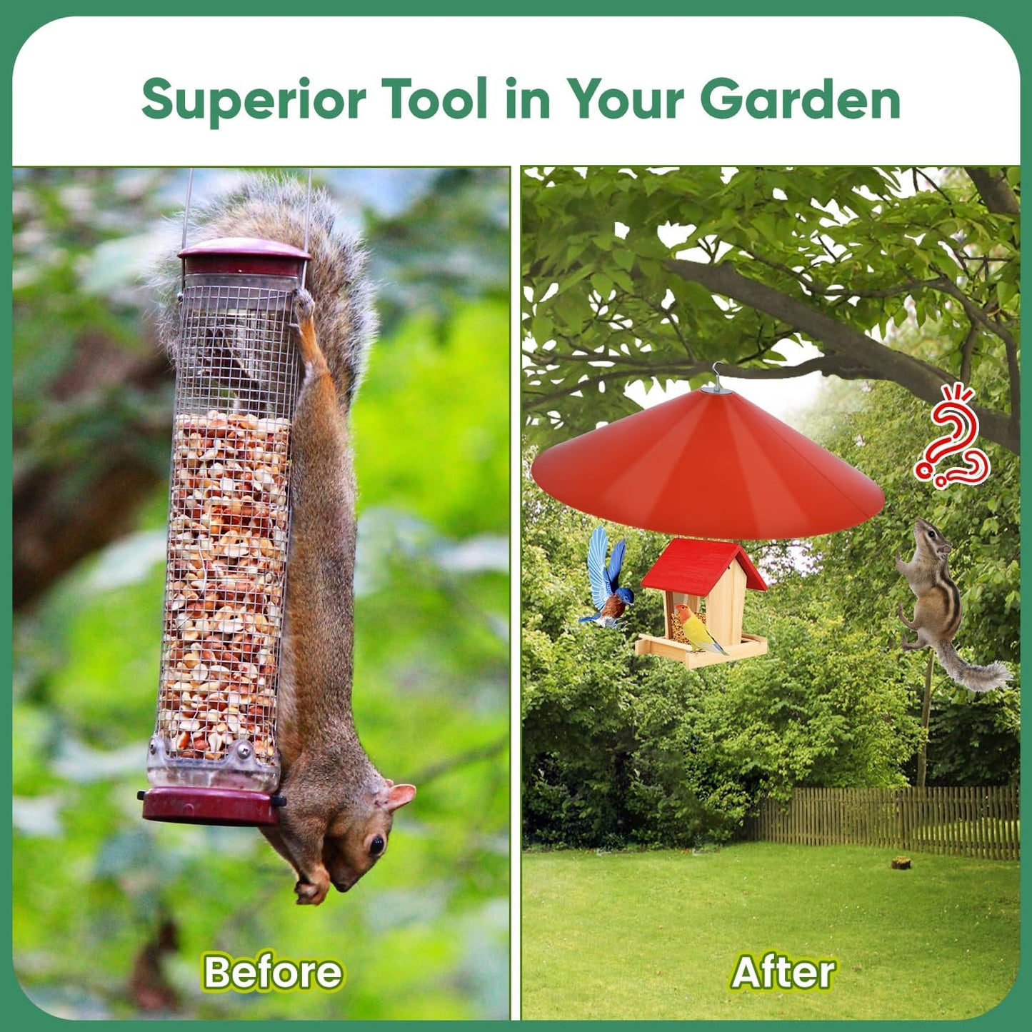 24-inch Large Squirrel Proof Bird Feeders for Outside Hanging, Outdoor Squirrel Baffles for Bird Feeders Pole, Red Color