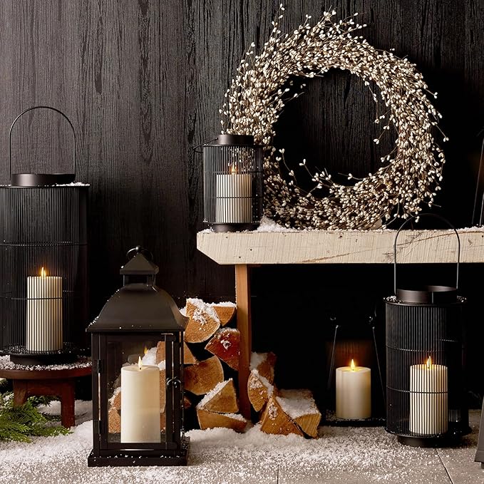 LampLust Outdoor Lantern Decorative Outdoor Patio Decor, Set of 2, 8 Inch Candle Lanterns, Black Metal, Outdoor Lanterns for Patio Waterproof, Battery Included, Modern Farmhouse Front Porch Décor