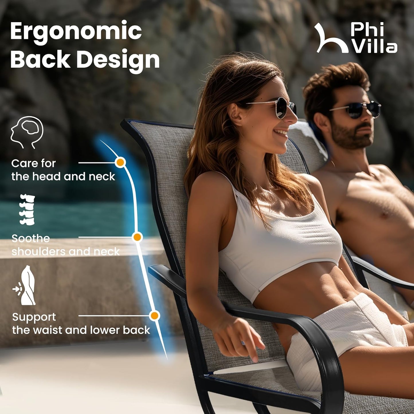 PHI VILLA Patio Swivel Dining Chairs Set of 8, Outdoor Metal Chair with Textilene Mesh Fabric, Gentle Rocker Chair, Black Frame for Deck Lawn Garden