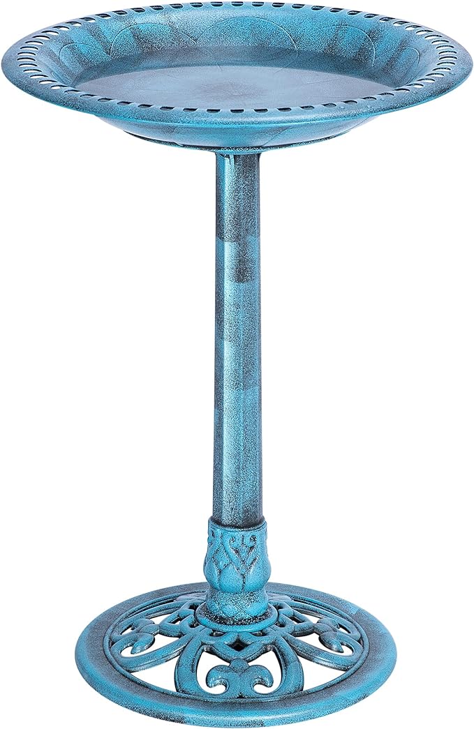 VIVOHOME 28 Inch Height Polyresin Lightweight Antique Outdoor Garden Bird Bath Blue