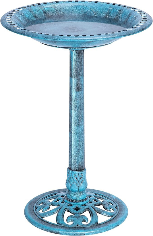 VIVOHOME 28 Inch Height Polyresin Lightweight Antique Outdoor Garden Bird Bath Blue