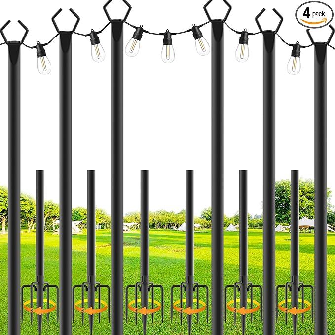 6 Pack String Light Poles,10 Ft Metal Poles with Fork for Outdoor String Lights,Outdoor Light Poles with Fork,Poles/Post/Stand for Outside,Patio,Deck,Backyard,Garden Wedding,Party