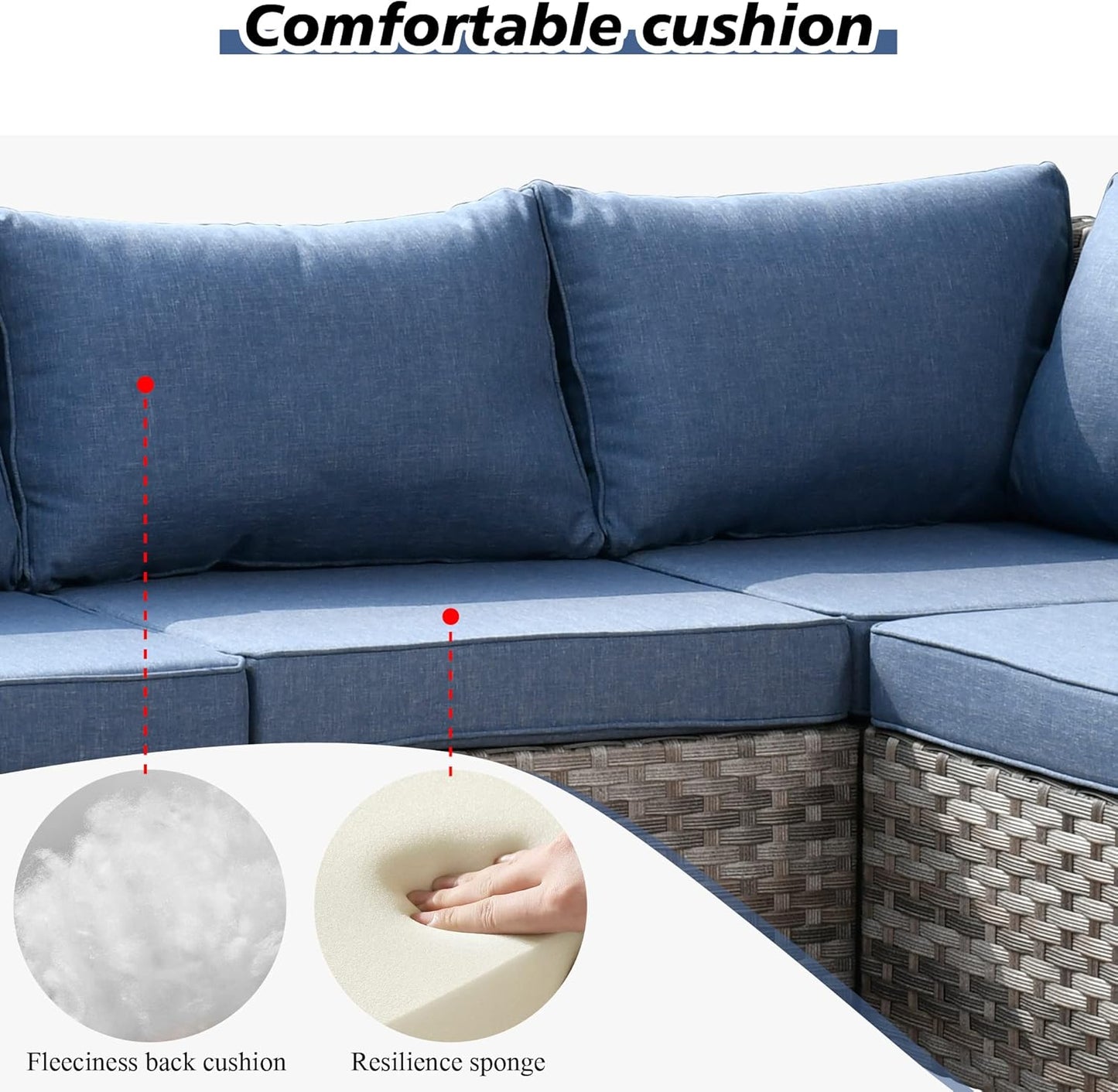 HOOOWOOO 12 Piece Modular Patio Outdoor Sectional Furniture Sofa Set,Wicker Conversation Set,Out Door Couch Set with Wide Arm for Outside All Weather(Denim Blue)