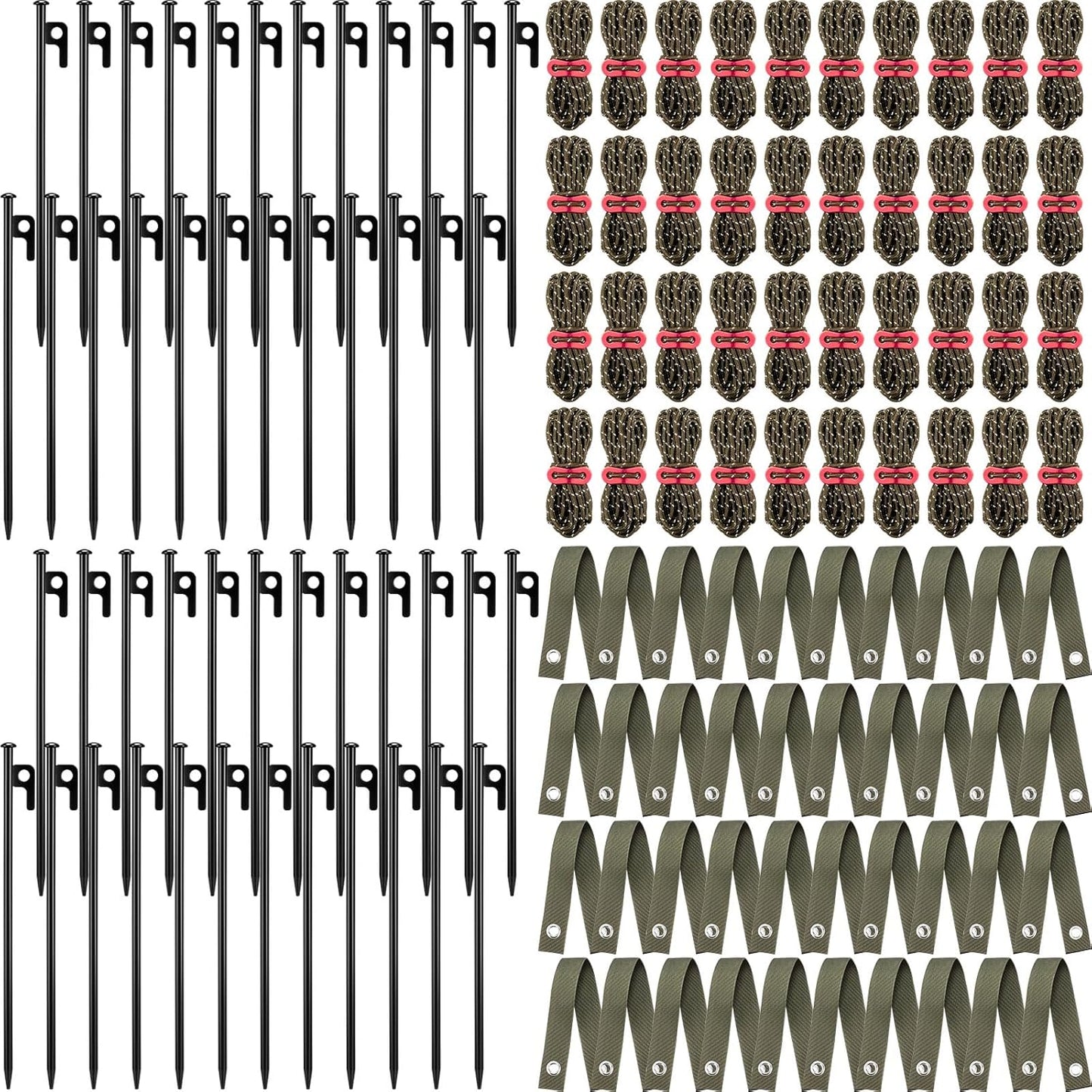 Suzile 120 Pcs Tree Stake Kit, Heavy Duty Tree Staking and Supports for Leaning Trees Include 11. 8'' Steel Stakes 15. 8'' Support Straps 13. 12 ft Rope for Anchoring Hurricane Protection (Army Green)