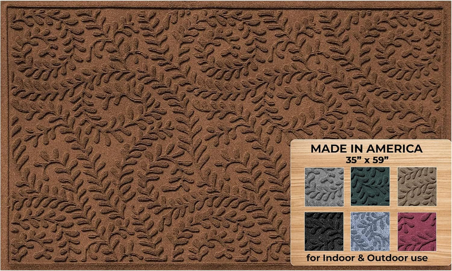 WaterHog Indoor/Outdoor Door Mat, 3' x 5', Made in USA, Durable & Skid-Resistant Front Door Rug, Decorative, Water-Trapping & Heavy-Duty Entryway Mat for Your Home, Boxwood Collection, Dark Brown