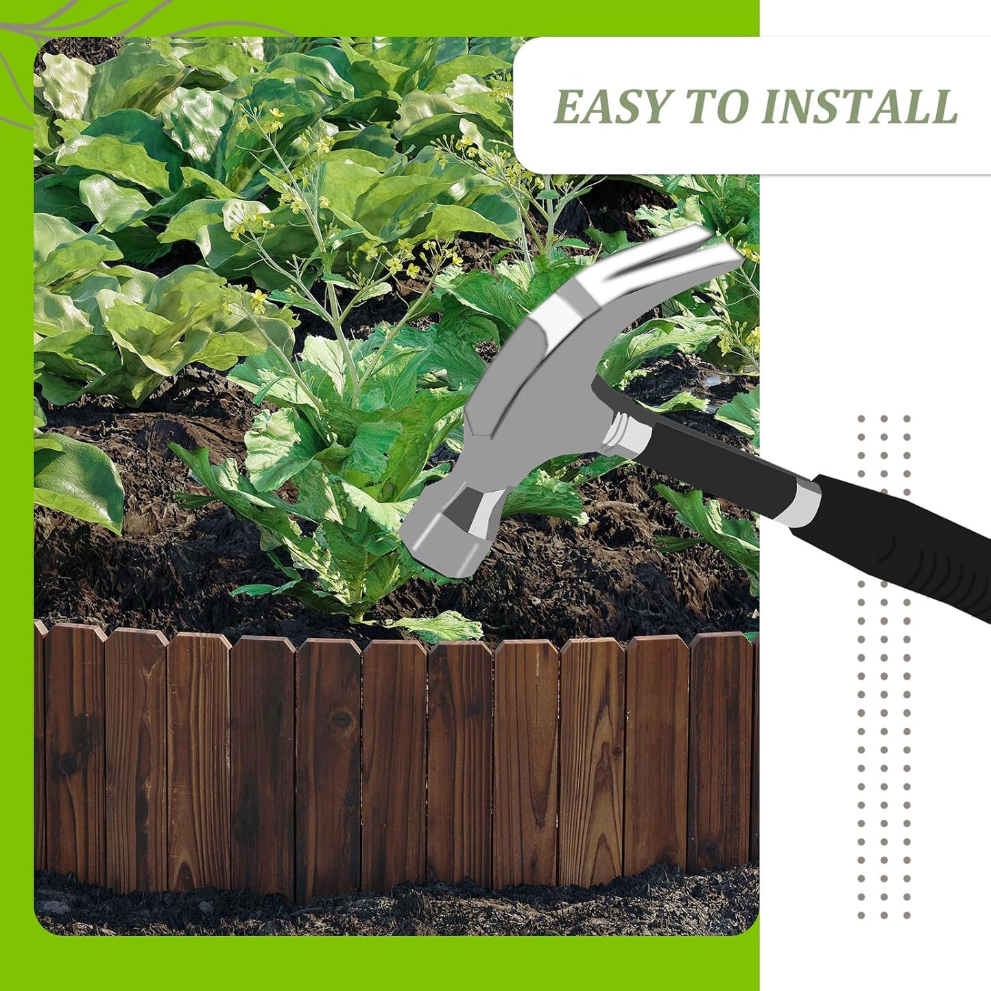 Wooden Garden Edging Border Wood Garden Fence Wooden Landscape Edging Decorative No-Dig Garden Edging Landscaping Lawn Edging Fence-7.87”H x48”L (2PACK, 8FT Total Length)