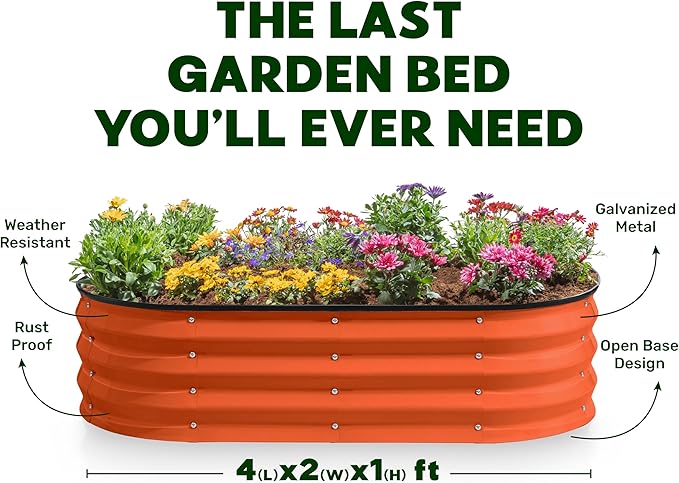Galvanized Raised Garden Beds Outdoor // 4×2×1 ft (2-Pack) Planter Raised Beds for Gardening, Vegetables, Flowers (Orange) // Large Metal Garden Box