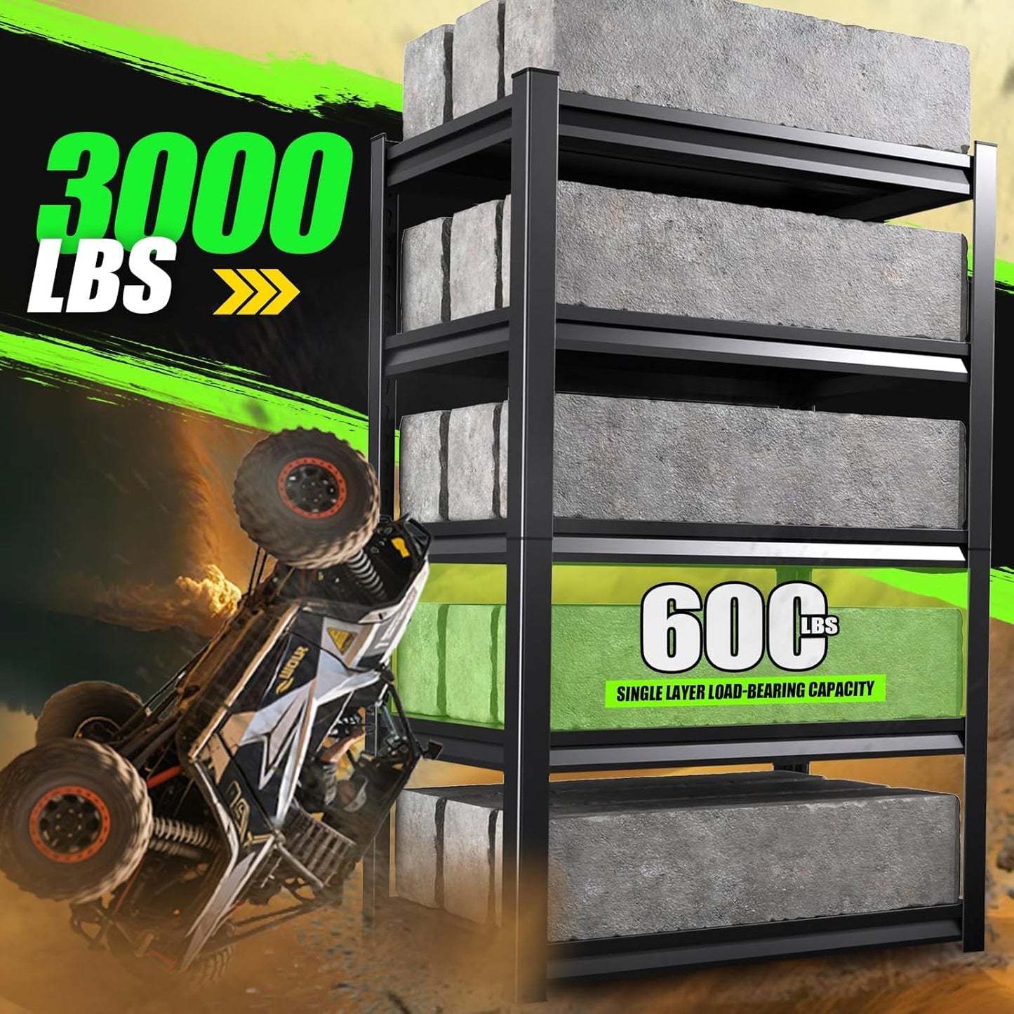 Garage Shelving 3000lb Heavy Duty Shelving Adjustable Metal Shelvings Garage Storage Shelves 5 Tier Utility Shelvin Unit Metal Shelf Rack for Basement Industrial Black 72''H*46''W*20''D