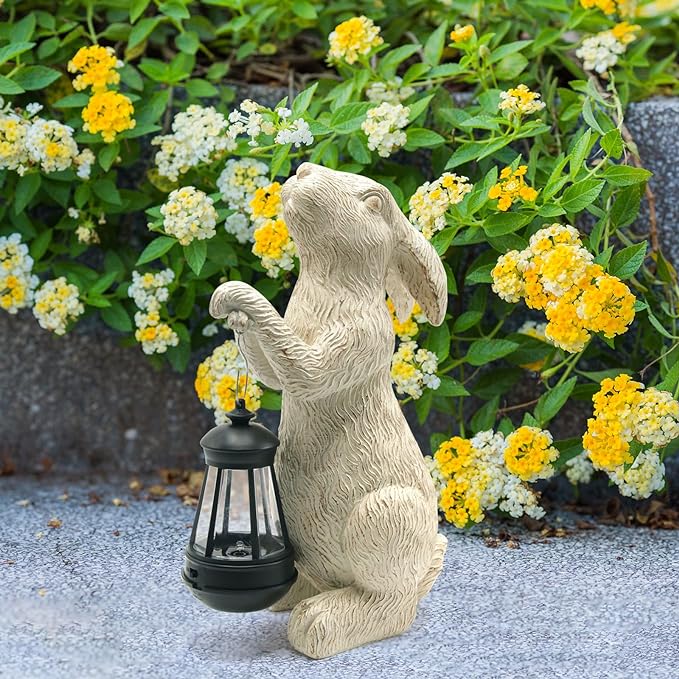 Garden Statues Rabbit with Solar Lights-Bunny Figurine Outdoor Easter Decorations Rabbit Decor for Lawn,Balcony-Yard Art Garden&Patio Decor,Unique Housewarming&Birthday Gifts for Women