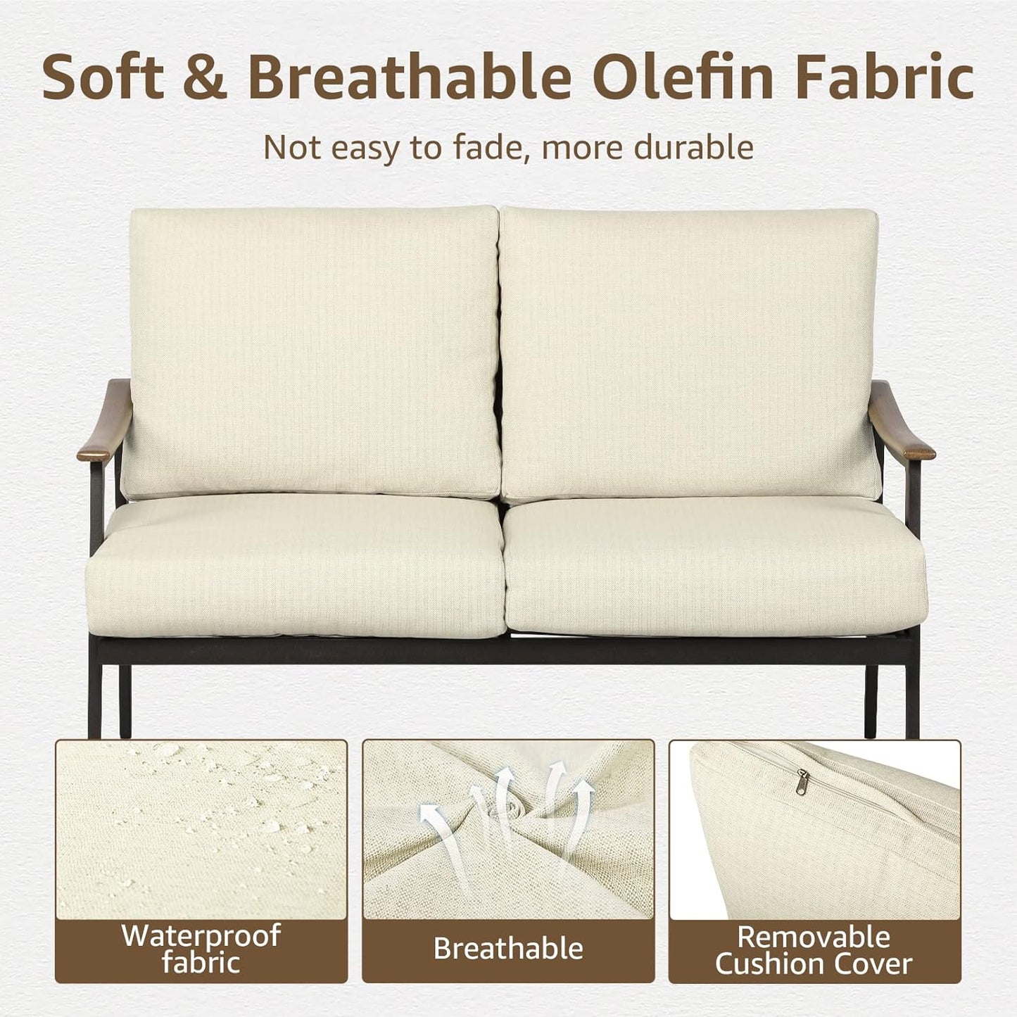 NATURAL EXPRESSIONS Patio Loveseat Sofa Outdoor Furniture Metal Chair with Wicker Backrest & 6 Inches Cushion for Indoor, Front Porch, Deck, Balcony, Backyard, 51.77"(L) x 29.75"(W) x 33.86"(H).