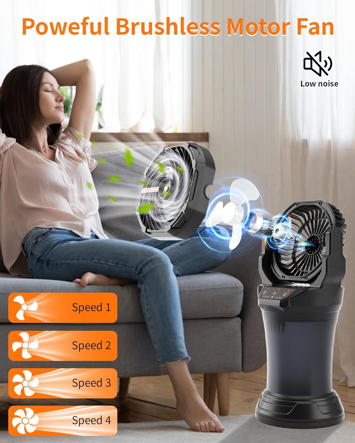 Portable Misting Fan with Large Battery Fan-Rechargeable Outdoor Misting Cooling Fans with 2L Water Tank,RGB Lights,4 Speeds & Spray Modes-for Patio, Camping, Beach, Workshop (Black)