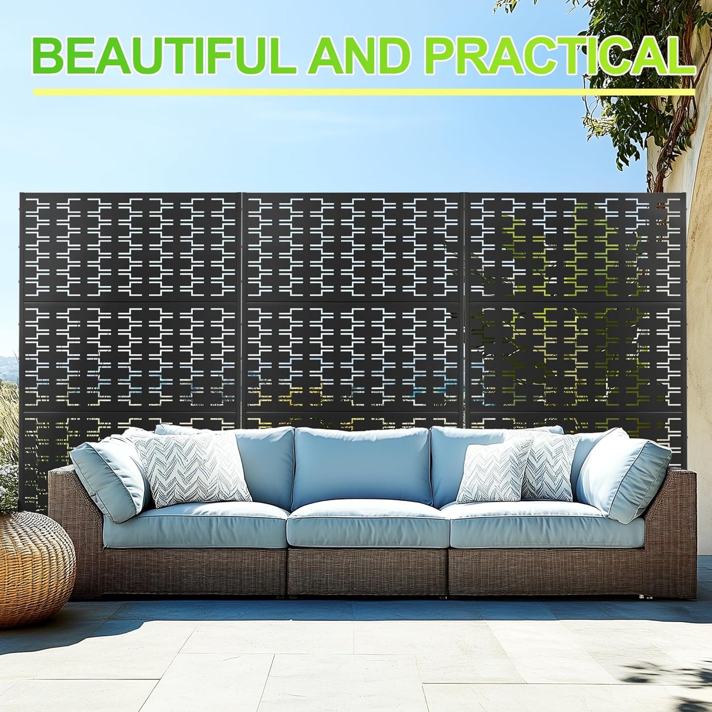 Outdoor Privacy Screen,72" H×47" W Metal Privacy Screen, Freestanding Privacy Fence Panels for Patio