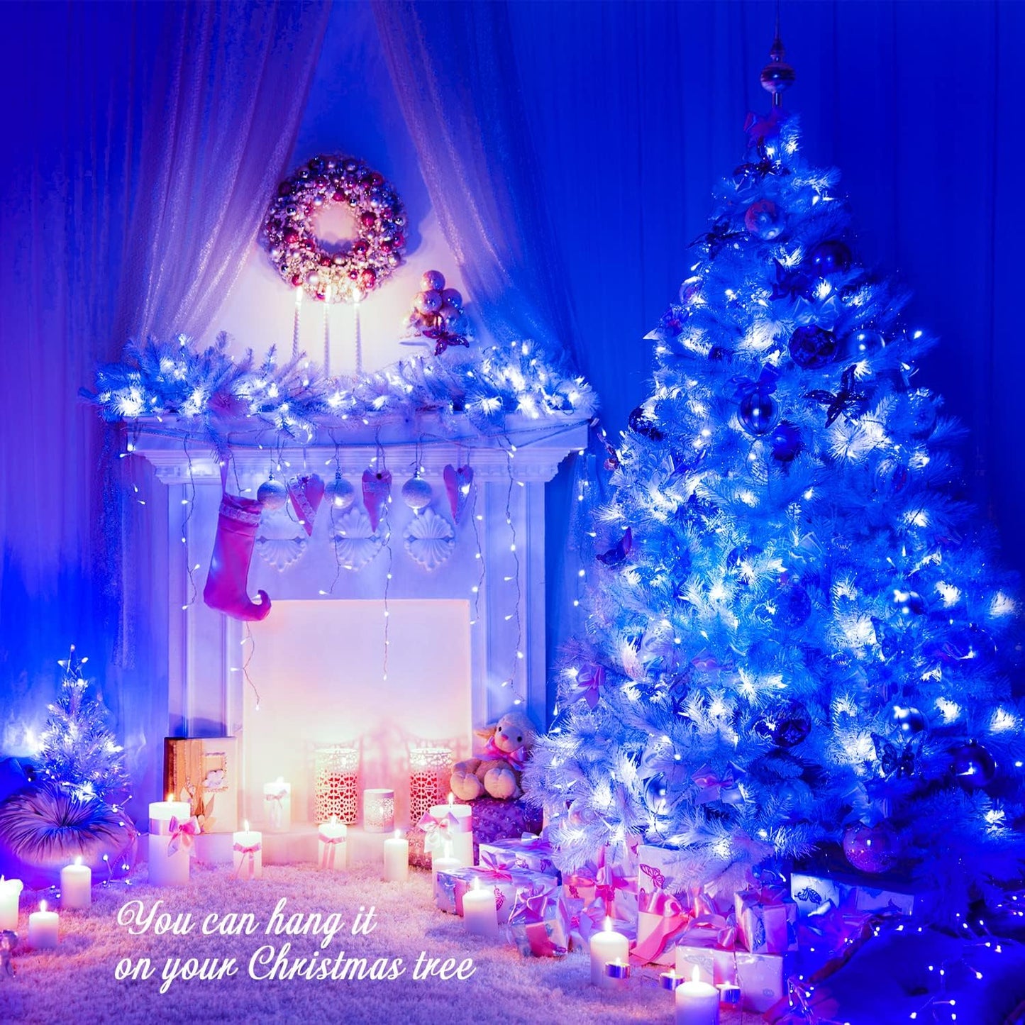 JMEXSUSS Connectable 100 LED Blue Christmas Lights Clear Wire, 8 Modes Blue Christmas Tree Lights Indoor Outdoor Plug in, 33ft Fairy String Lights for Christmas Tree, Xmas, Party, Garden