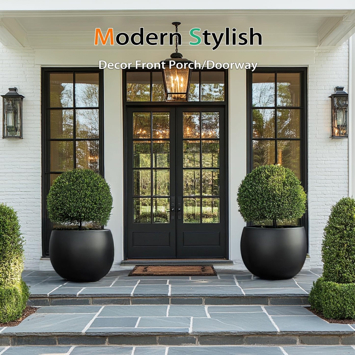 Ball Concrete Planter Outdoor Indoor, Large Tall Cement Plant Pots for Trees Flowers (Black, 20 inch)