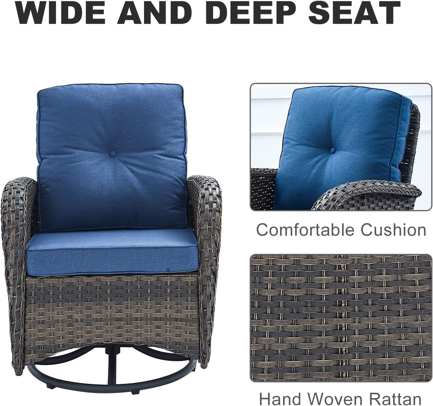 HUMMUH 7-Piece Outdoor Patio Furniture All-Weather PE Wicker Outdoor Conversation Set-Patio Couch Swivel Rocker Chairs with Ottomans Tables for Backyard,Poolside,Deck