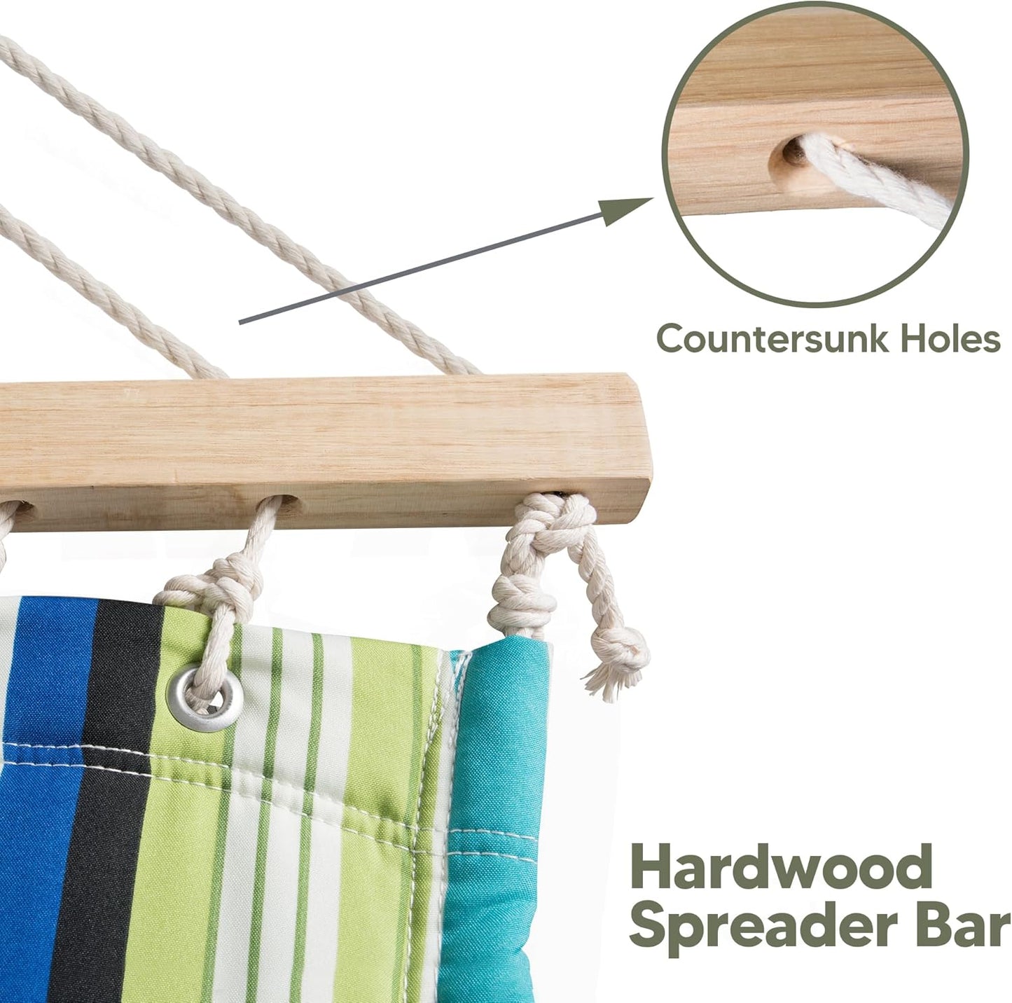 SUNCREAT 2 Person Hammocks for Trees, Lightweight Hammock for Outdoor, Patio, Garden, Backyard, Green Stripes