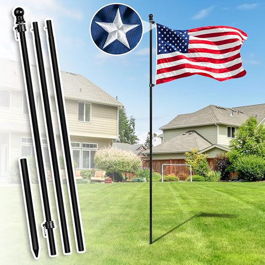 XIFAN Flag Pole Kit for Outside, 10 FT Heavy Duty Flagpole for Outdoor House in Ground, with 210D 3x5 ft American Flag & Ground Spike for Garden Yard, Residential or Commercial