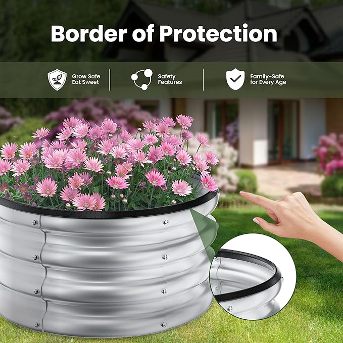 ZXZYHFTY Round Galvanized Raised Garden Bed kit,Silver Outdoor Garden Raised Planter Box, Round Large Metal Raised Garden Beds for Vegetable 2 * 2 * 1ft 2 Pcs