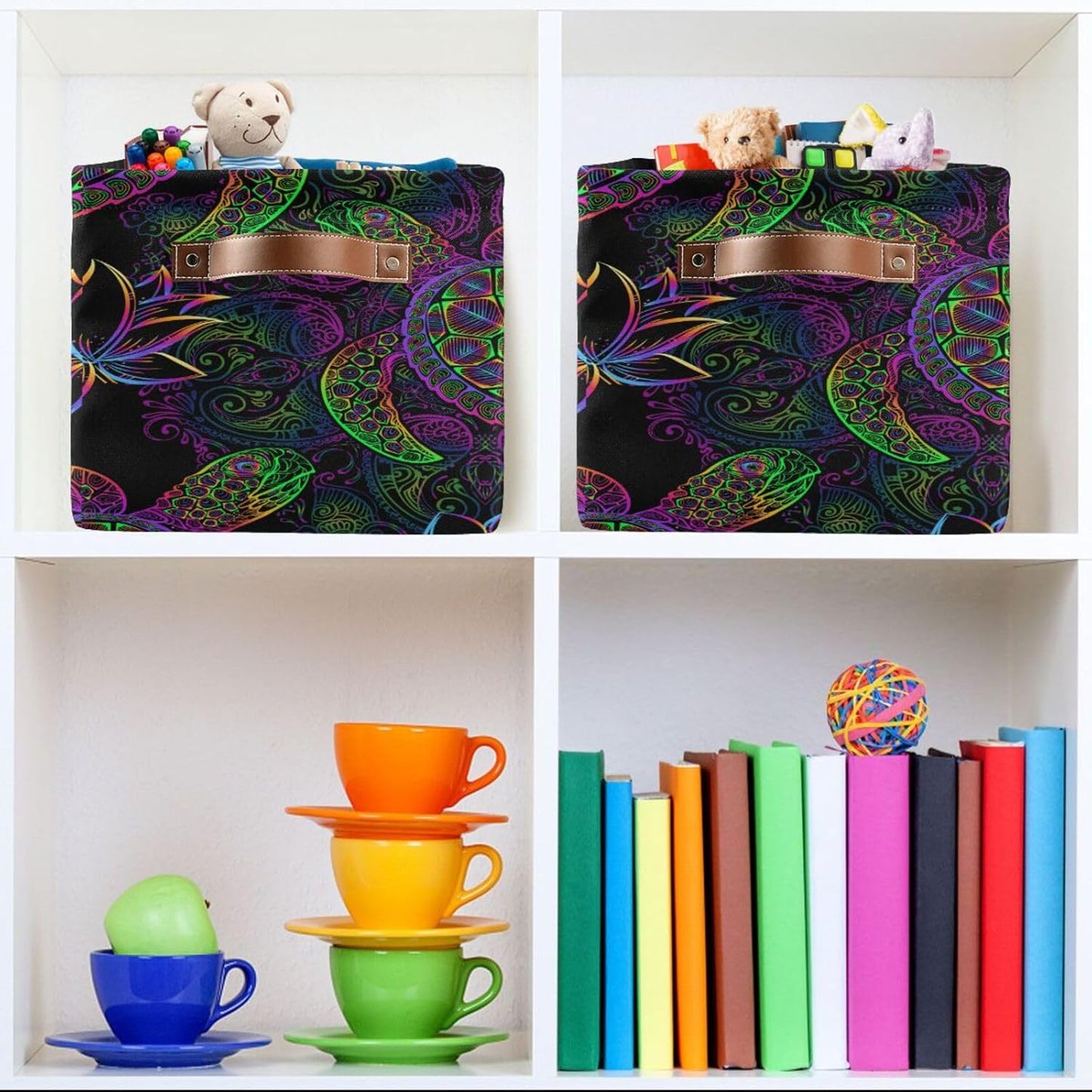 Rectangular Storage Basket Neon Animal Turtle Tortoise Organizer Bin Shelf Baskets For Clothes For Home Office Dorm