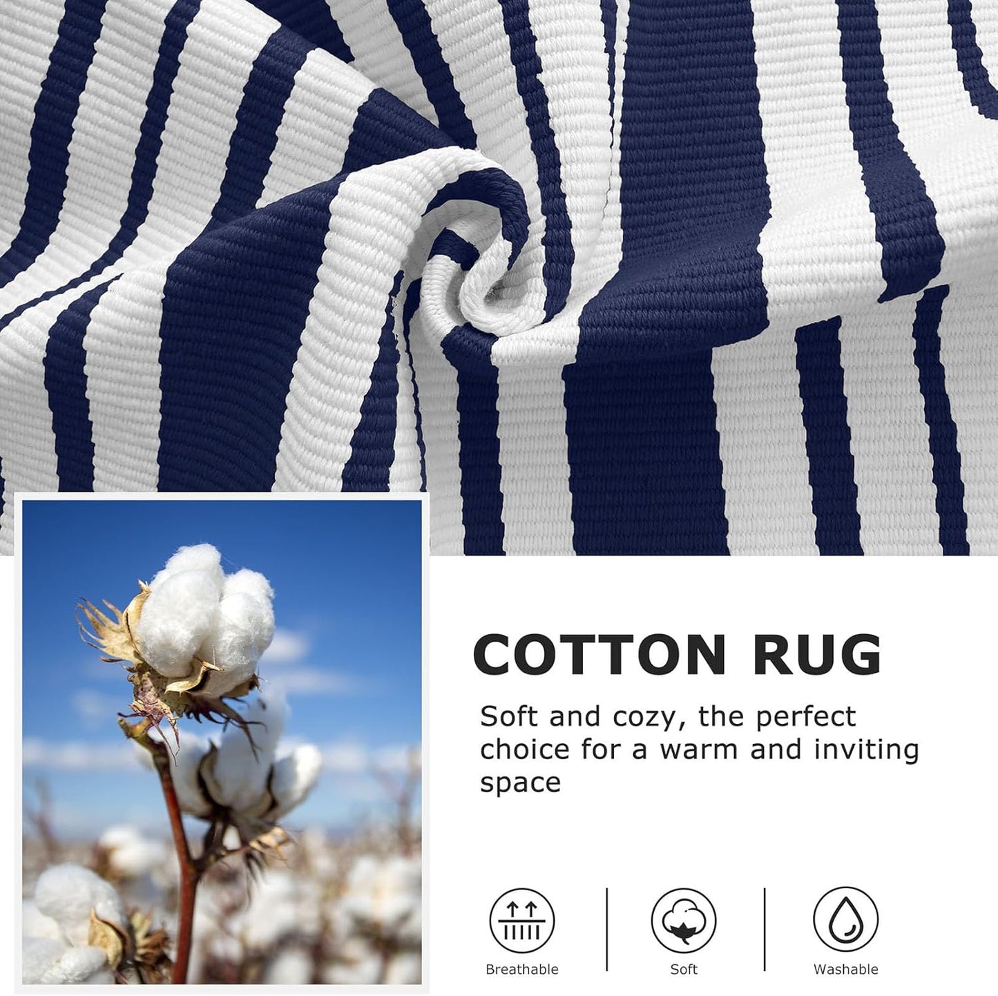 IOHOUZE Navy and White Striped Rug 2.3'x3.6' Front Door Rugs Outdoor, Small Washable Area Rug for Front Porch, Spring Summer Doormats Outdoor Indoor, Cotton Rugs for Entryway Porch Entrance