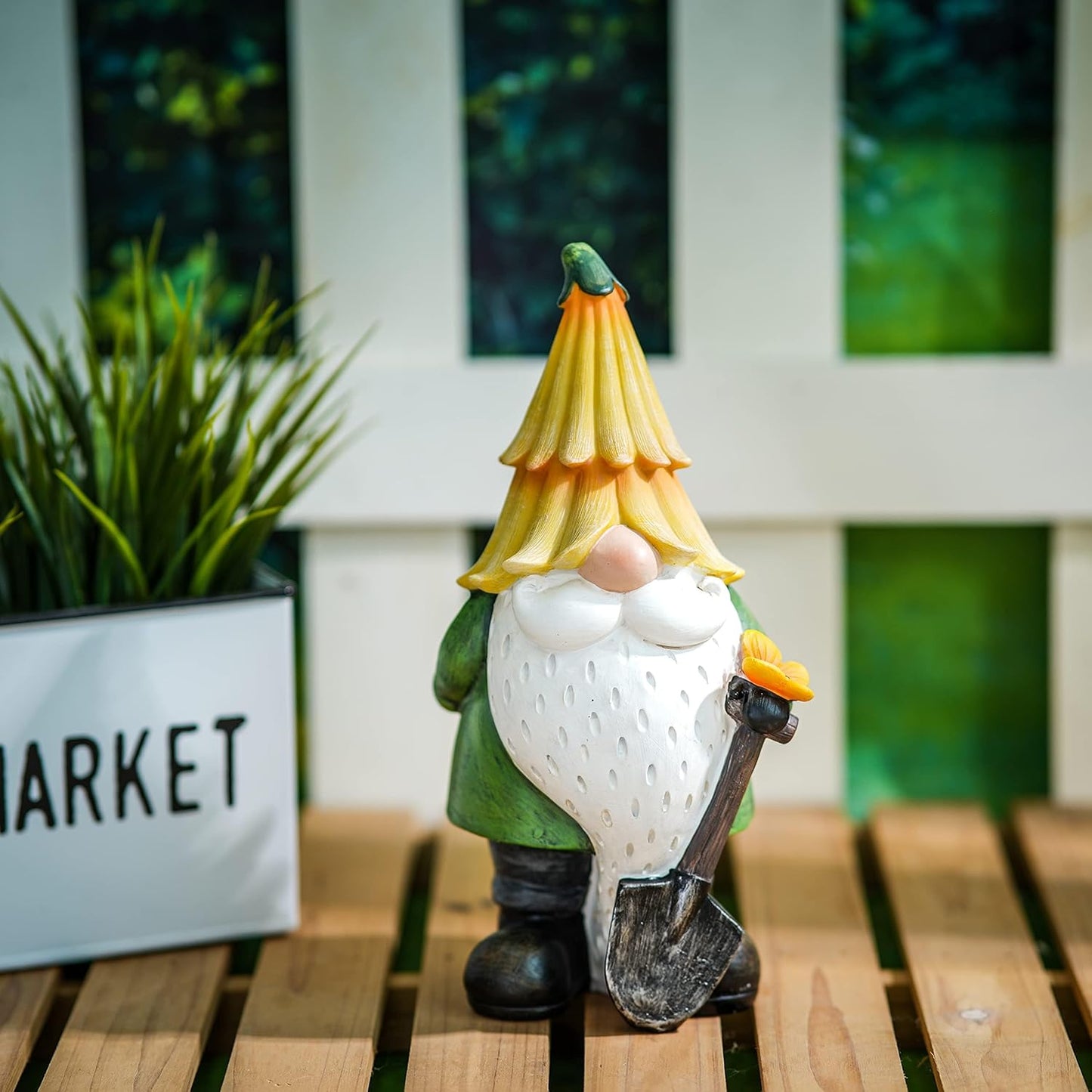 Topadorn Garden Gnome Outdoor Gnome Statue Resin Sculpture Outdoor Figurine with Yellow Hat for Garden Decoration, 11 Inch